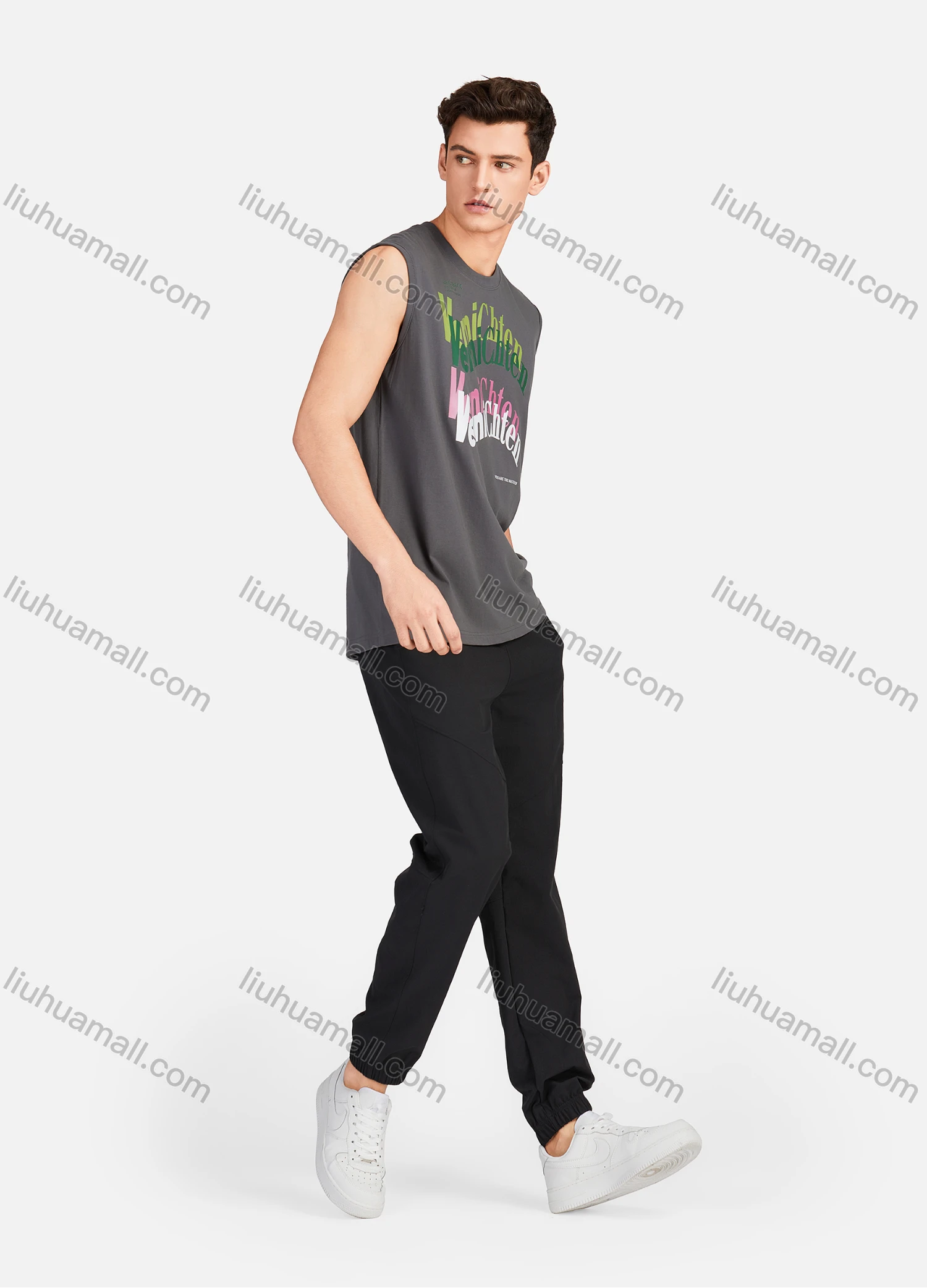 Wholesale Men's Casual Letter Round Neck Sleeveless Tank Tops S30# - Liuhuamall