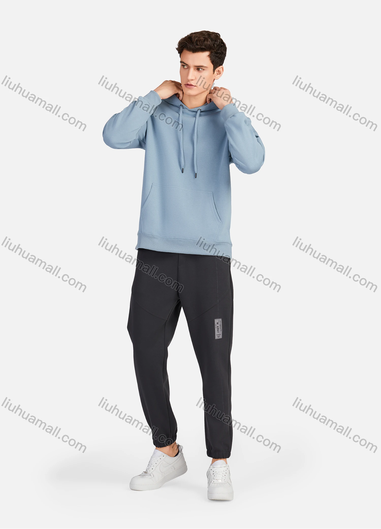 Wholesale Men's Casual Plain Long Sleeve Drawstring Hoodie With Kangaroo Pocket LF30# - Liuhuamall