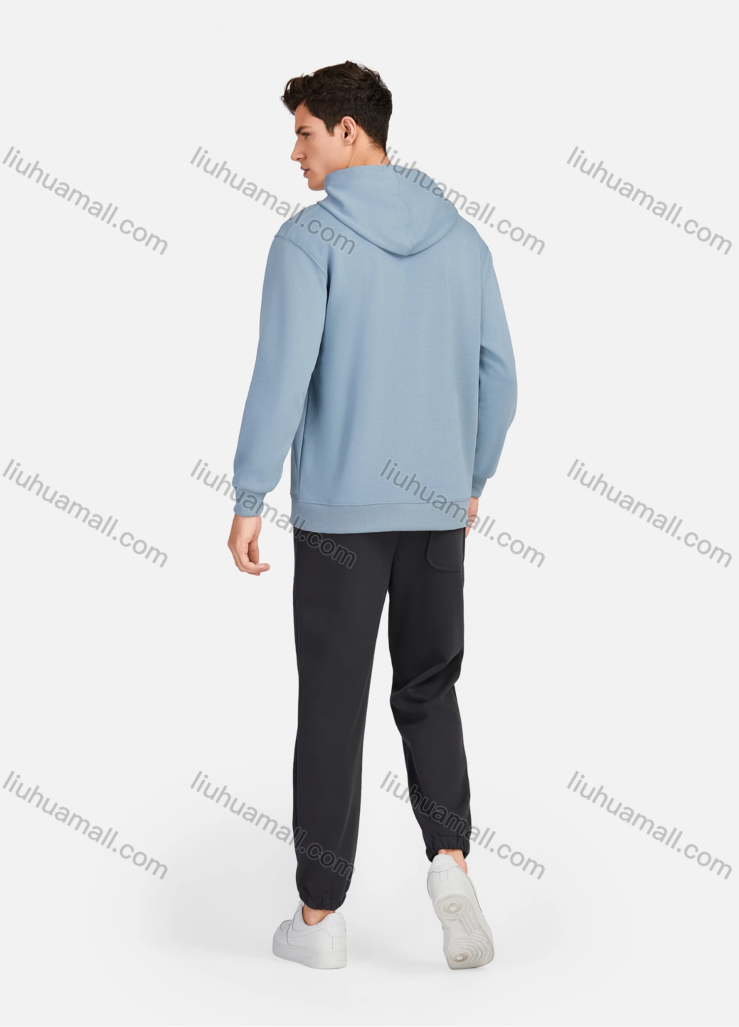 Wholesale Men's Casual Plain Long Sleeve Drawstring Hoodie With Kangaroo Pocket LF30# - Liuhuamall