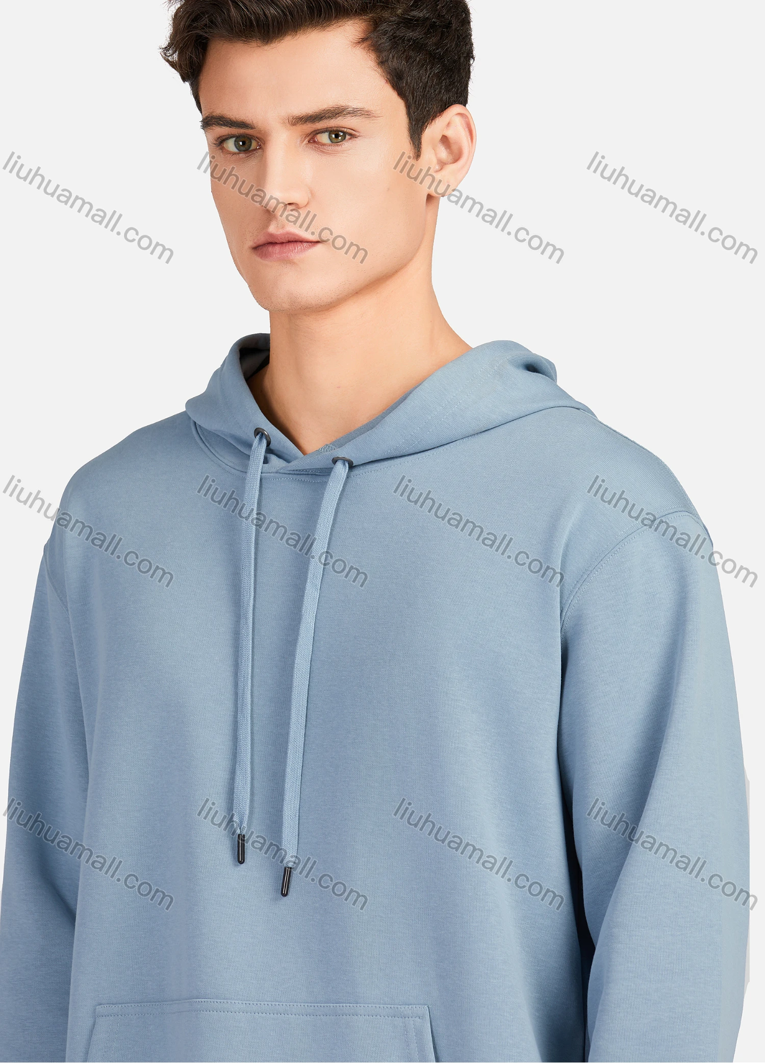 Wholesale Men's Casual Plain Long Sleeve Drawstring Hoodie With Kangaroo Pocket LF30# - Liuhuamall