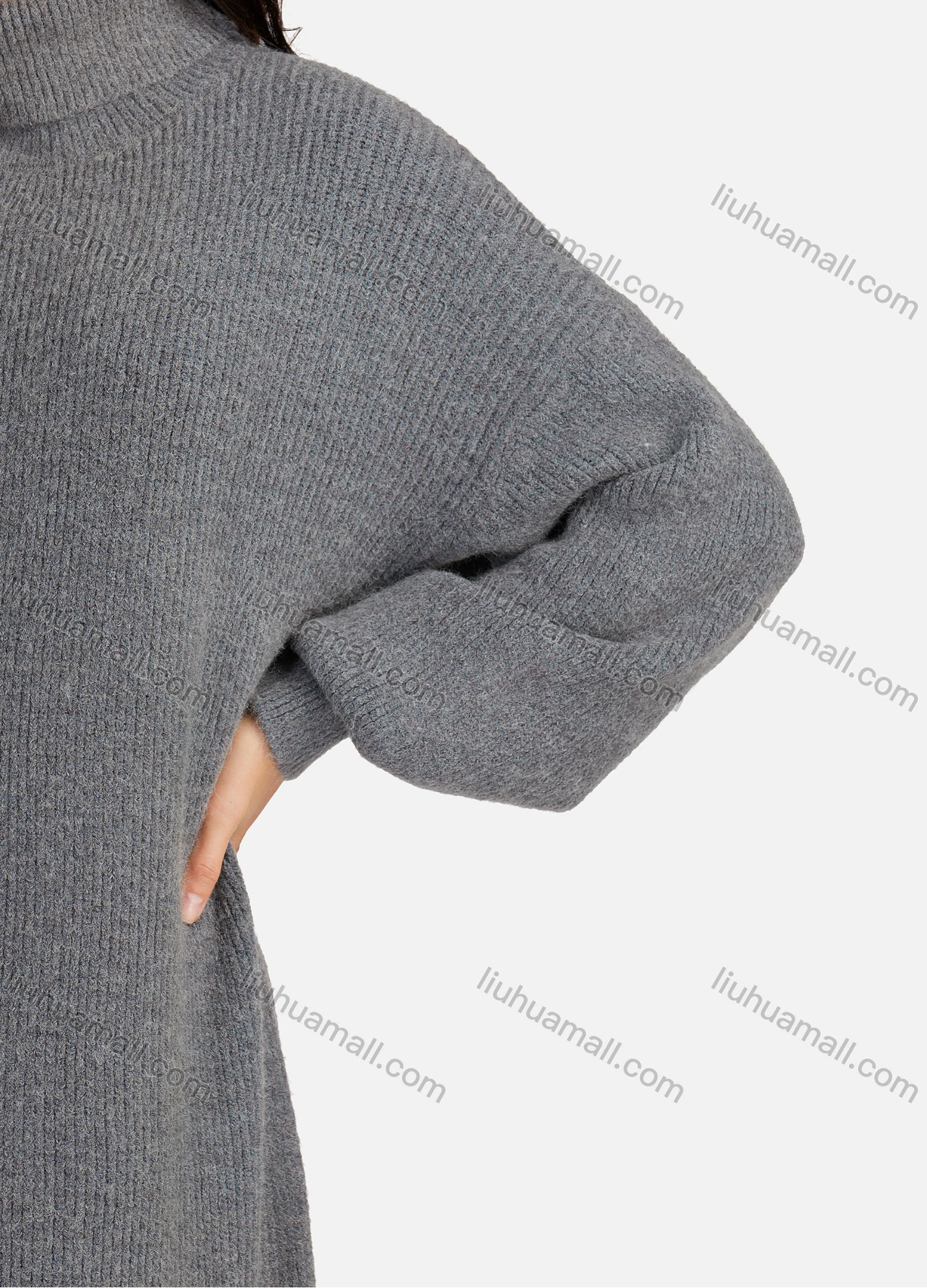 Wholesale Women's Casual Plain High Neck Long Sleeve Midi Sweater Dress 8963# - Liuhuamall