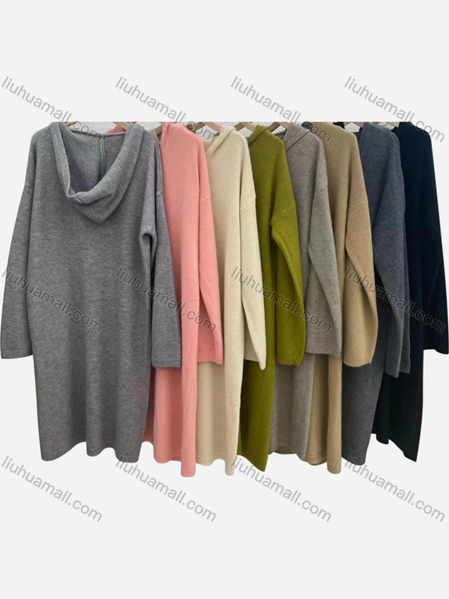 Wholesale Women's Casual Plain V Neck Long Sleeve Hooded Midi Sweater Dress 801# - Liuhuamall