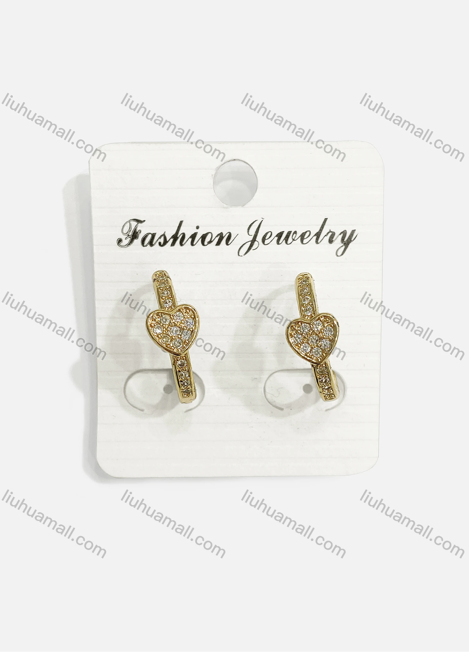 Wholesale Fashionable Copper Gold Plated Heart Rhinestone Hypoallergenic Earrings - Liuhuamall