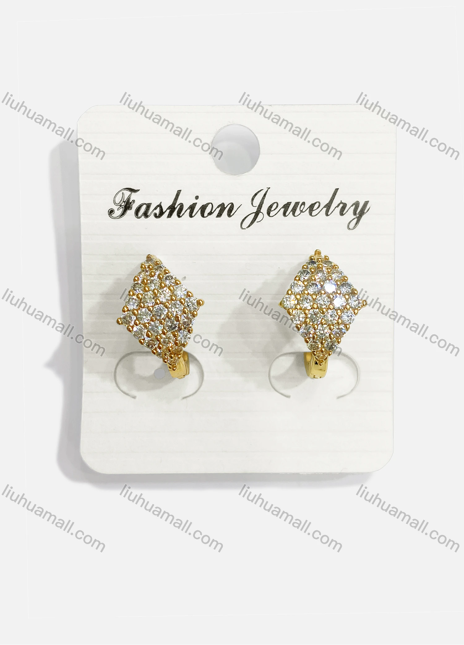Wholesale Fashionable Copper Gold Plated Argyle Rhinestone Hypoallergenic Earrings - Liuhuamall