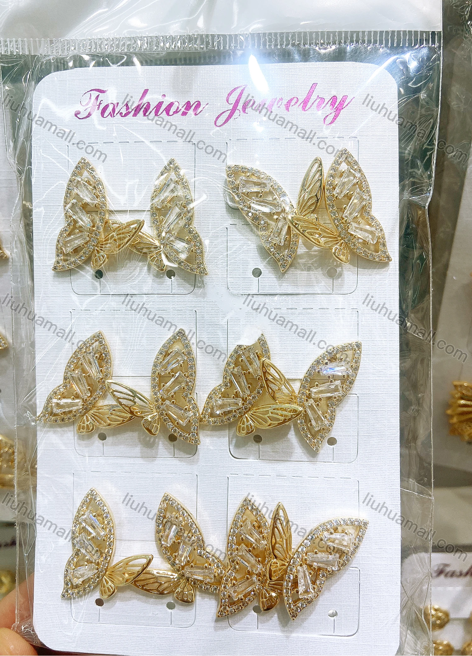 Wholesale Fashionable Copper Gold Plated Butterfly Rhinestone Hypoallergenic Earrings - Liuhuamall