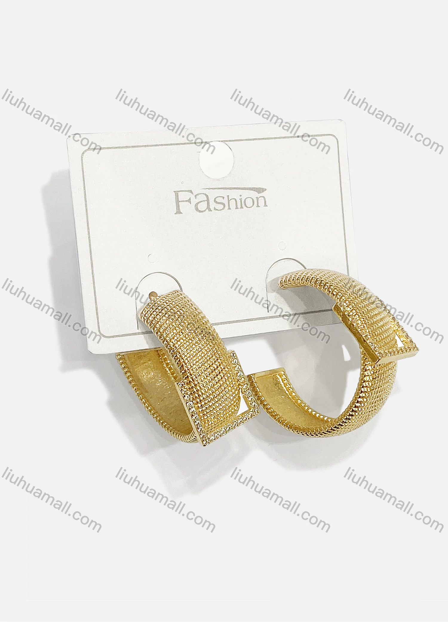 Wholesale Fashionable Copper Gold Plated Allover Print Rhinestone Hoop Hypoallergenic Earrings - Liuhuamall
