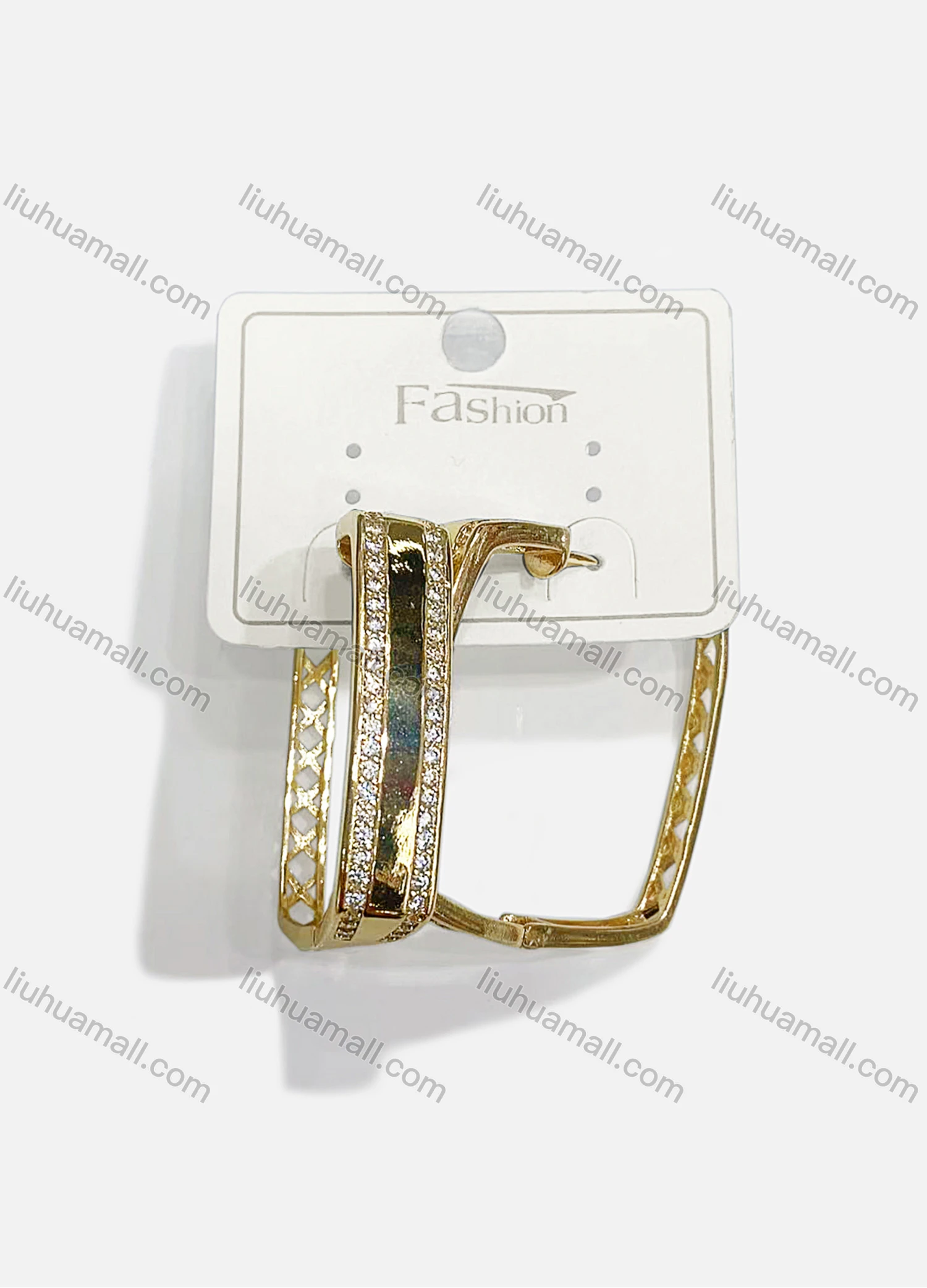 Wholesale Fashionable Copper Gold Plated Square Rhinestone Hypoallergenic Earrings - Liuhuamall