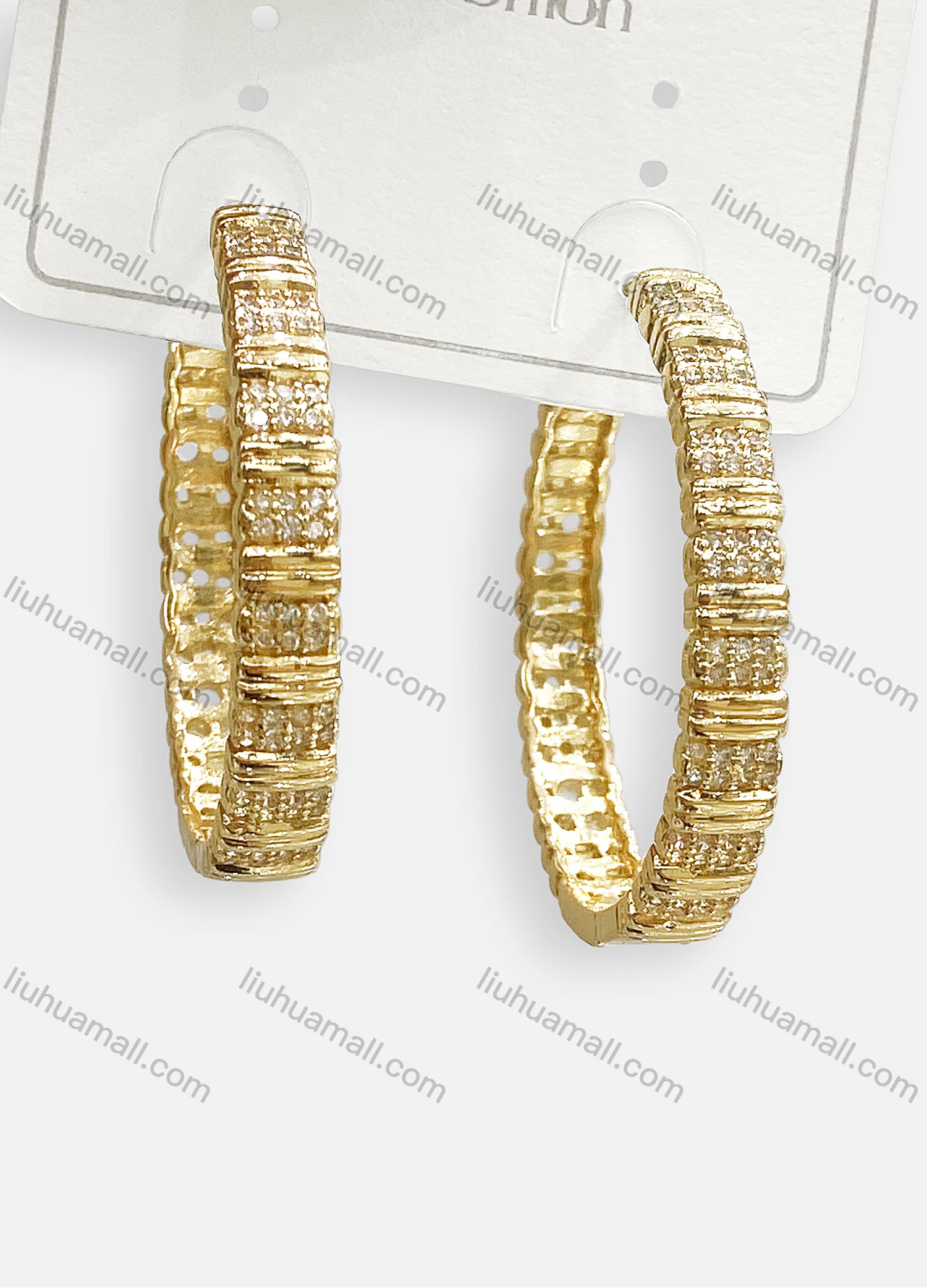 Wholesale Fashionable Copper Rhinestone Gold Plated Hoop Hypoallergenic Earrings - Liuhuamall