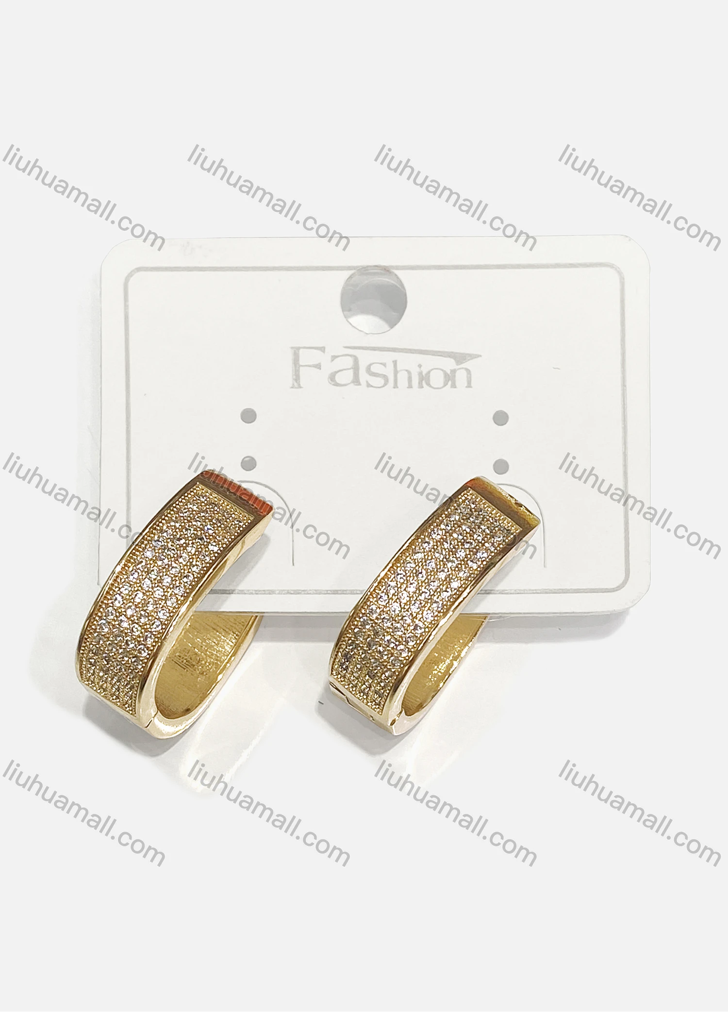 Wholesale Fashionable Copper Hoop Rhinestone Gold Plated Hypoallergenic Earrings - Liuhuamall