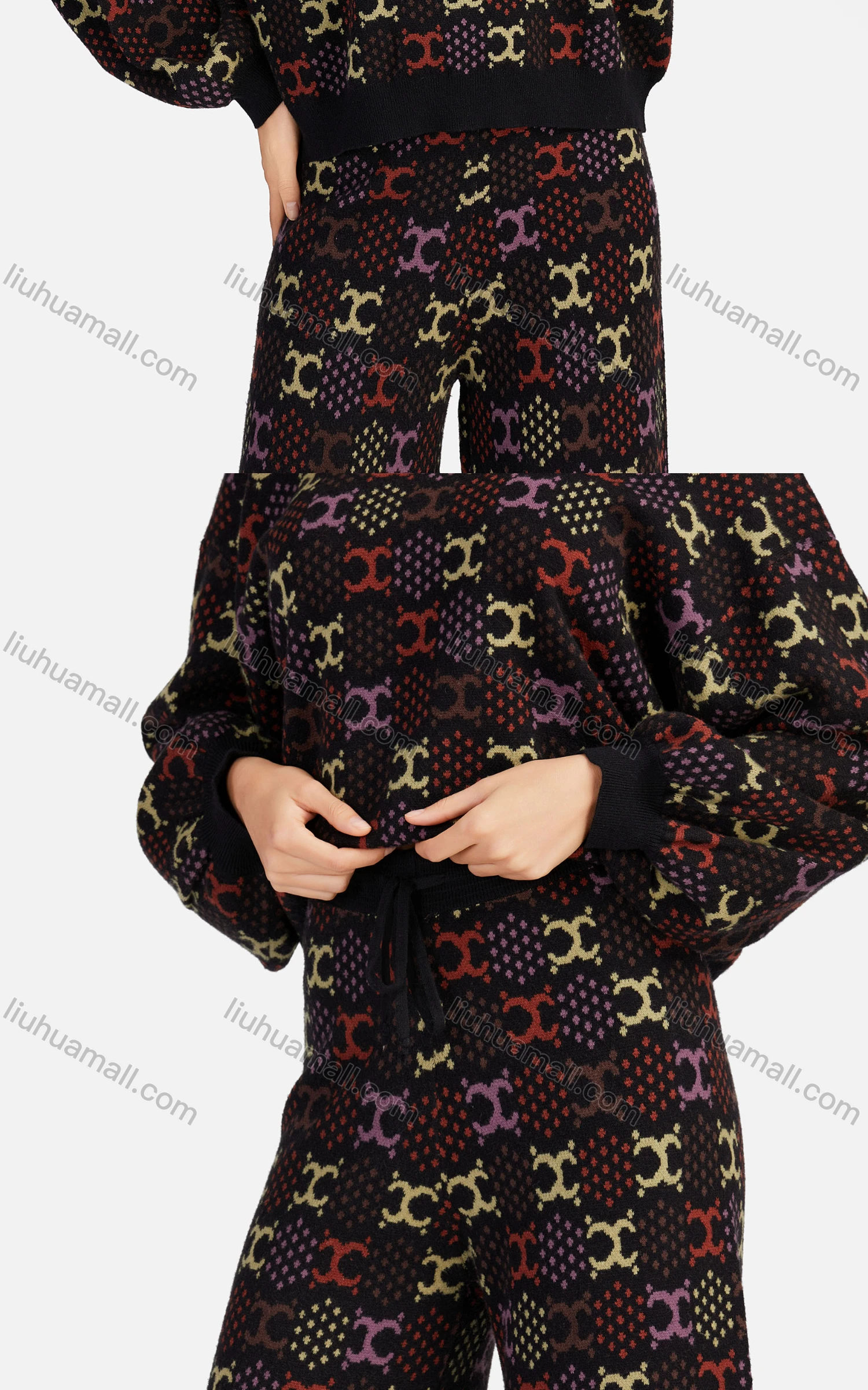 Wholesale Women's Casual Polka Dot Mock Neck Crop Knit Blouse 2-piece Set A494&A495# - Liuhuamall