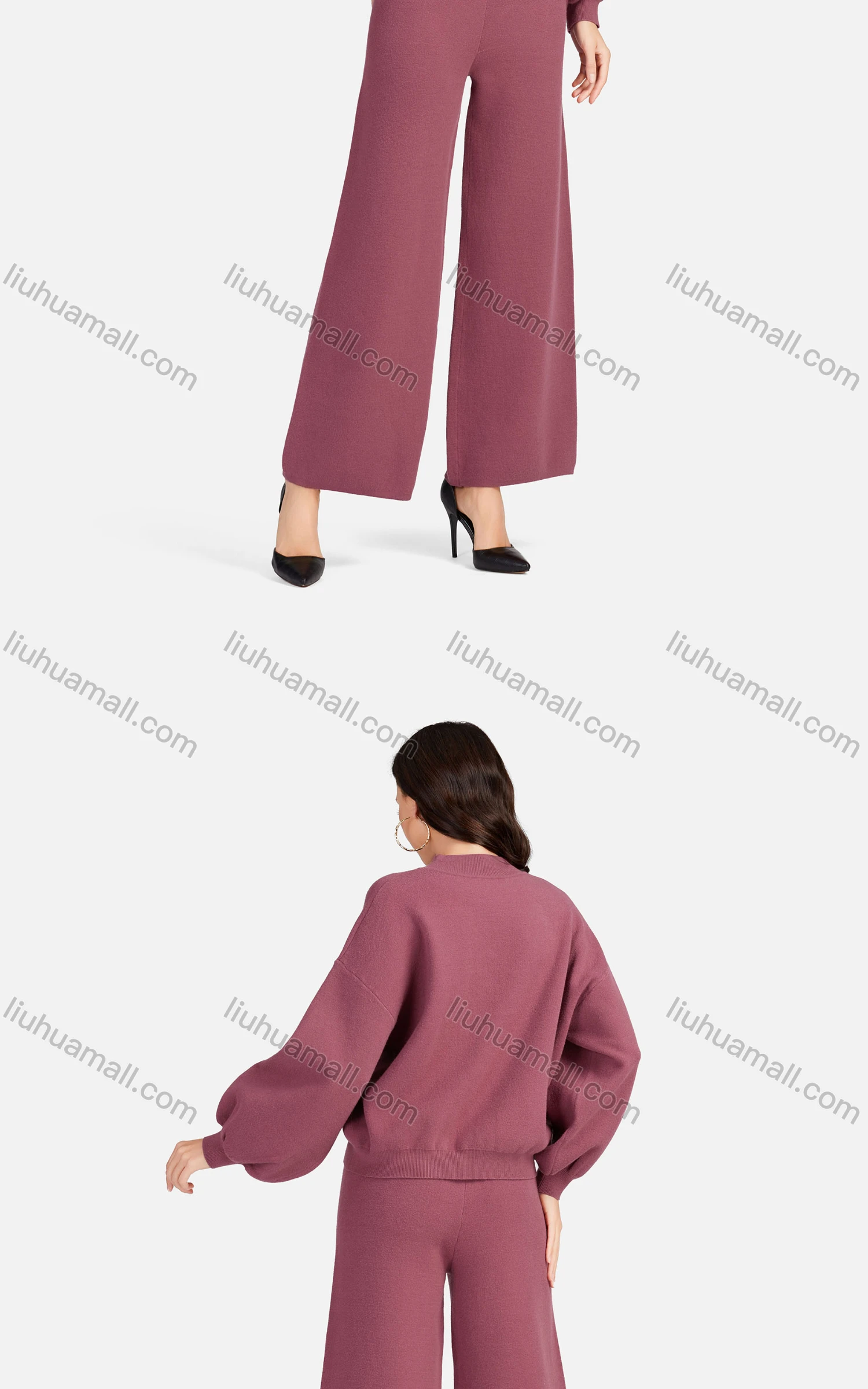 Wholesale Women's Casual Mock Neck Crop Knit Blouse 2-piece Set A467&A468# - Liuhuamall