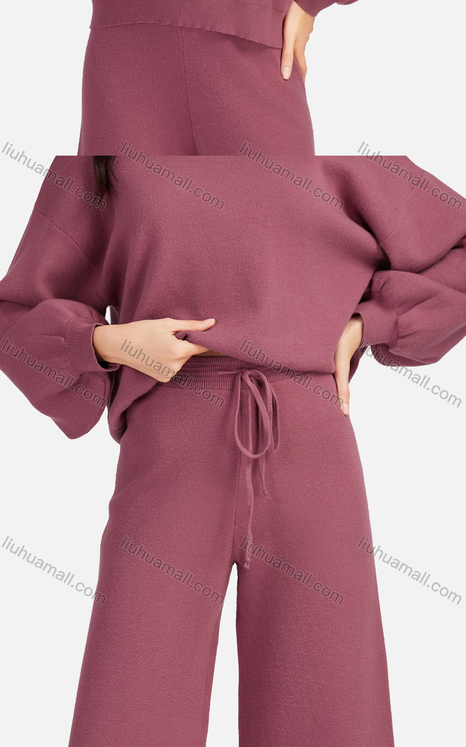 Wholesale Women's Casual Mock Neck Crop Knit Blouse 2-piece Set A467&A468# - Liuhuamall