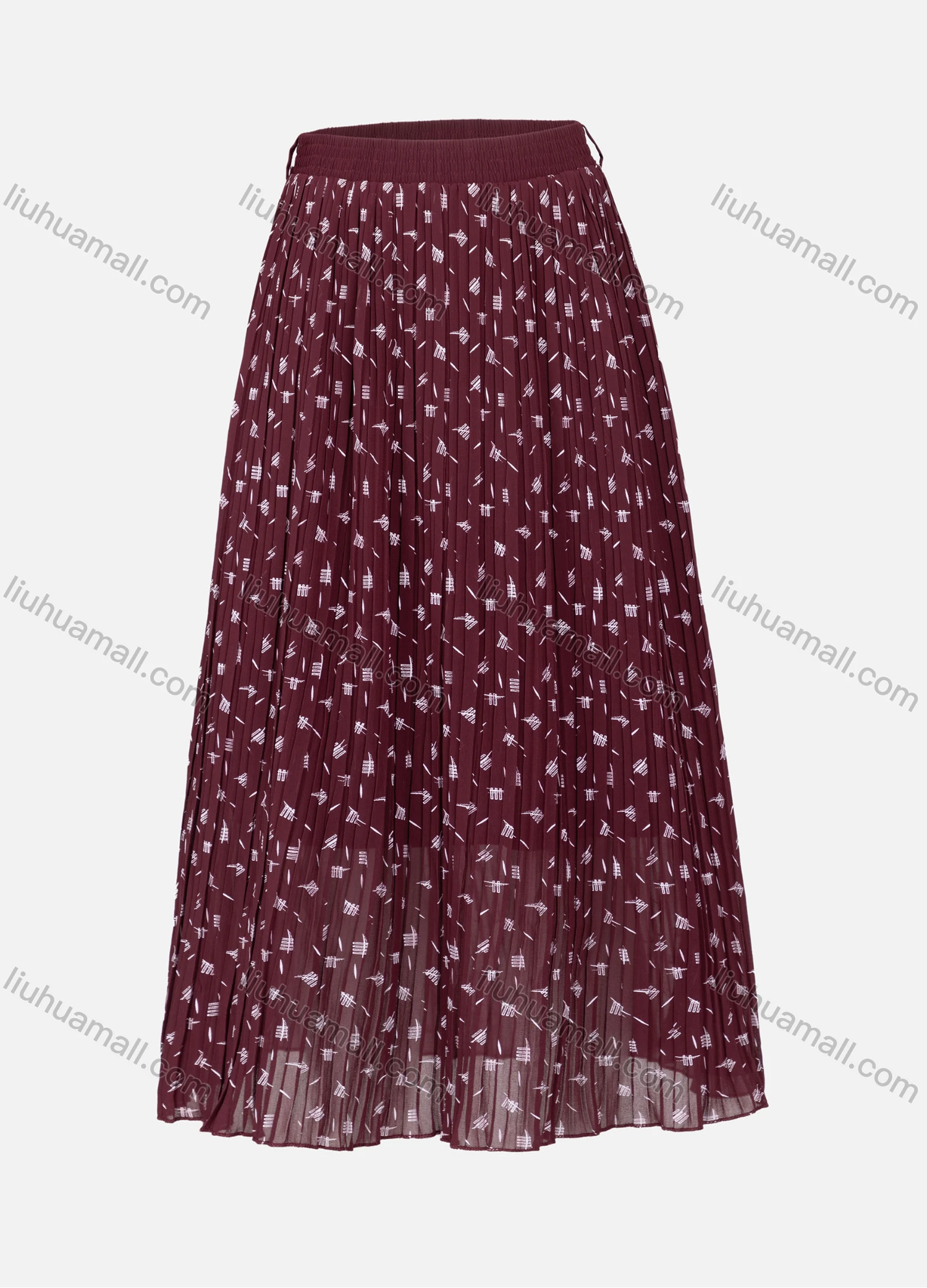 Wholesale Women's Casual Elastic Waist Pleated Allover Print Breathable Mesh Skirts - Liuhuamall