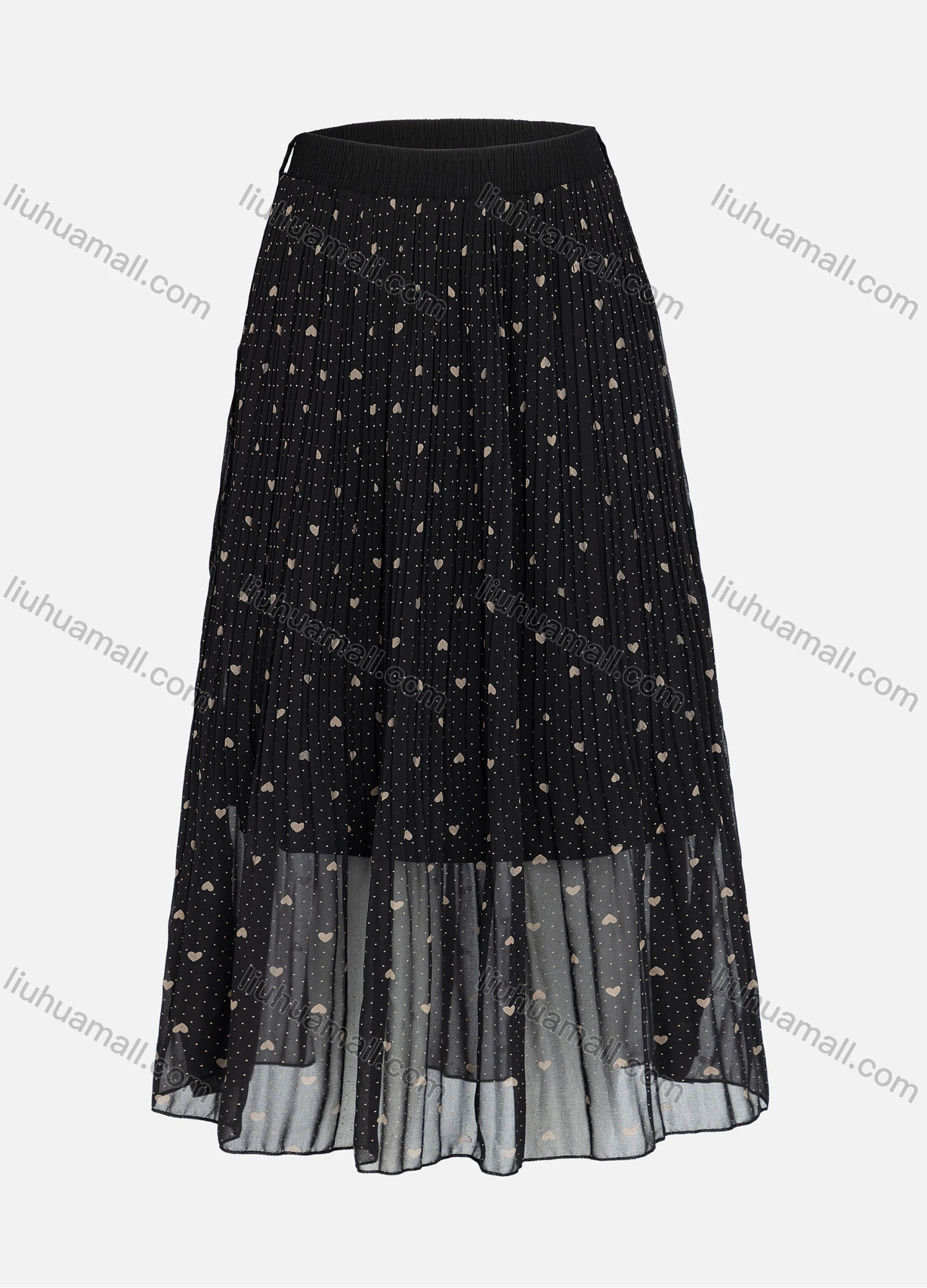 Wholesale Women's Casual Elastic Waist Allover Pin Dot Heart Print Breathable Mesh Skirts - Liuhuamall