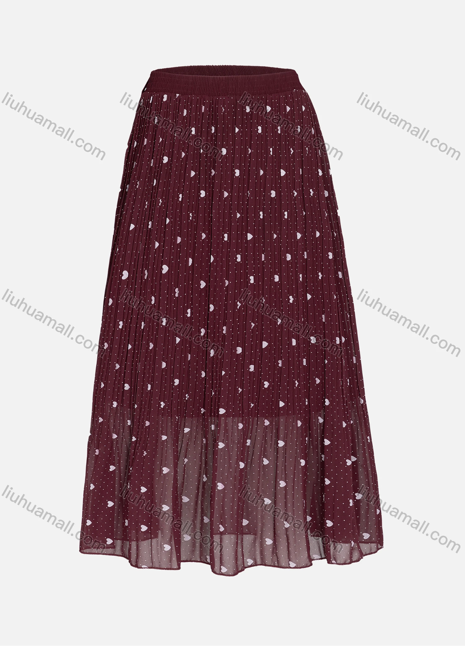Wholesale Women's Casual Elastic Waist Allover Pin Dot Heart Print Breathable Mesh Skirts - Liuhuamall
