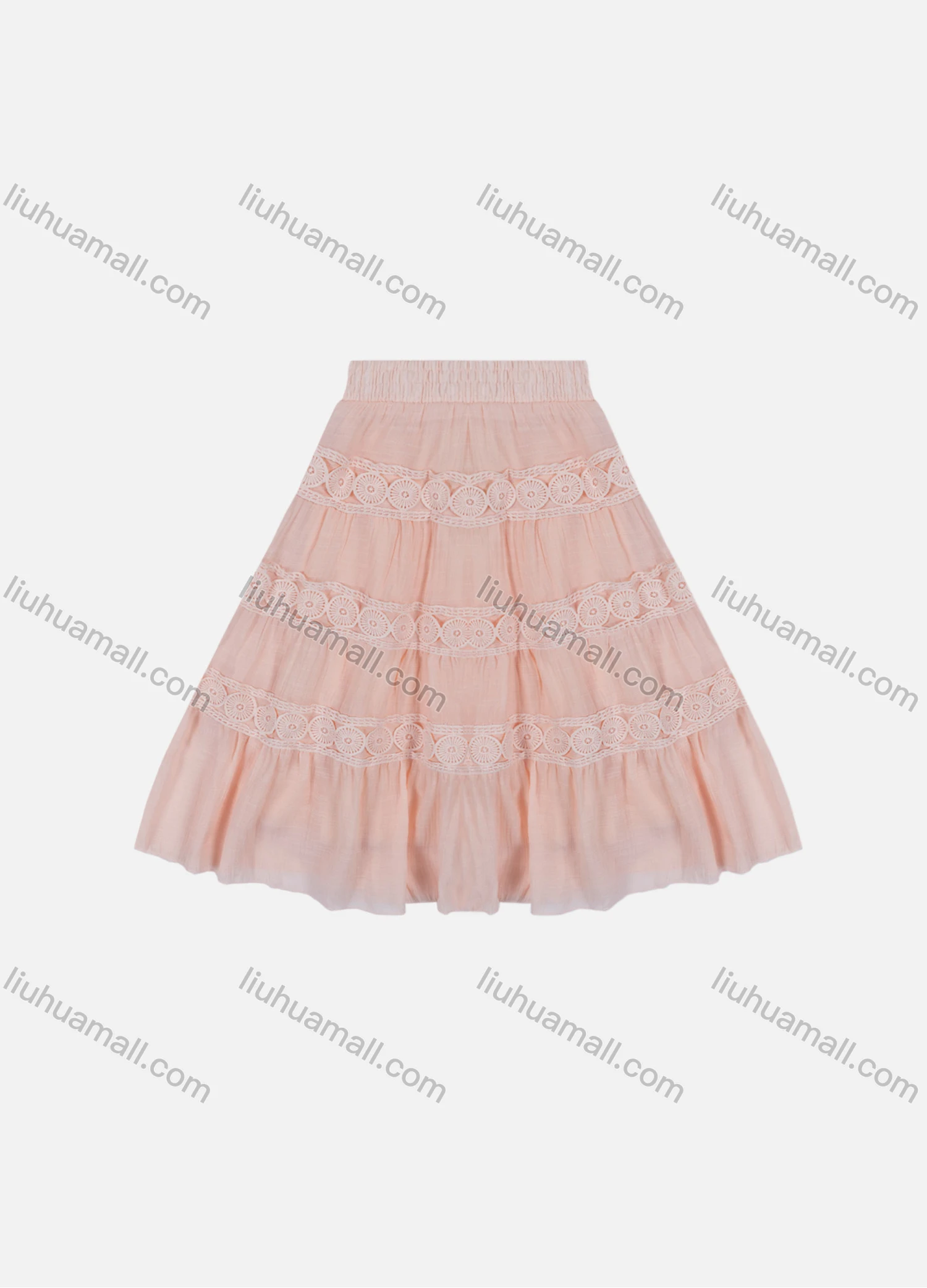 Wholesale Girls' Casual Elastic Waist Ruched Embroidered Splicing Maxi Skirt - Liuhuamall