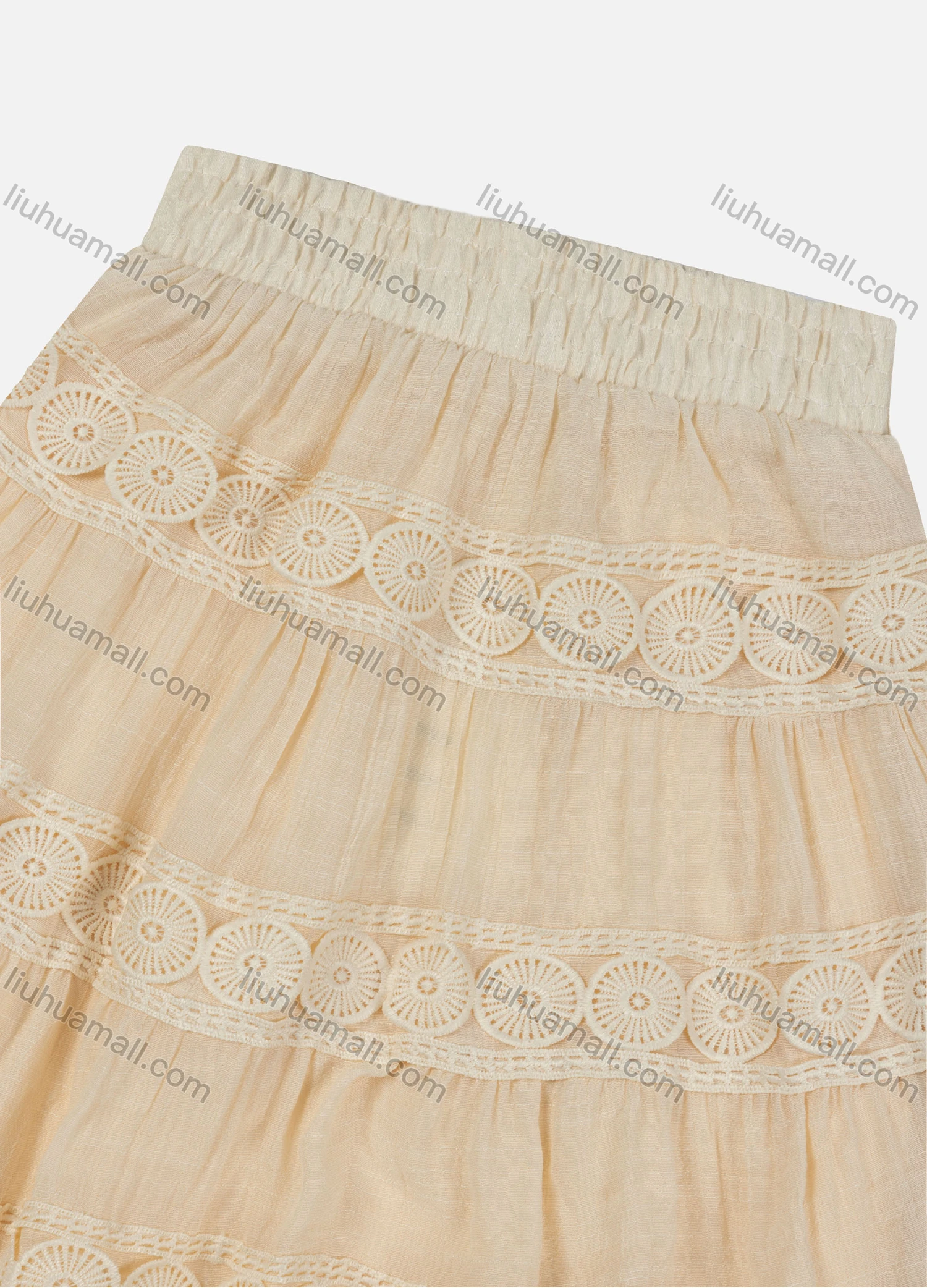 Wholesale Girls' Casual Elastic Waist Ruched Embroidered Splicing Maxi Skirt - Liuhuamall