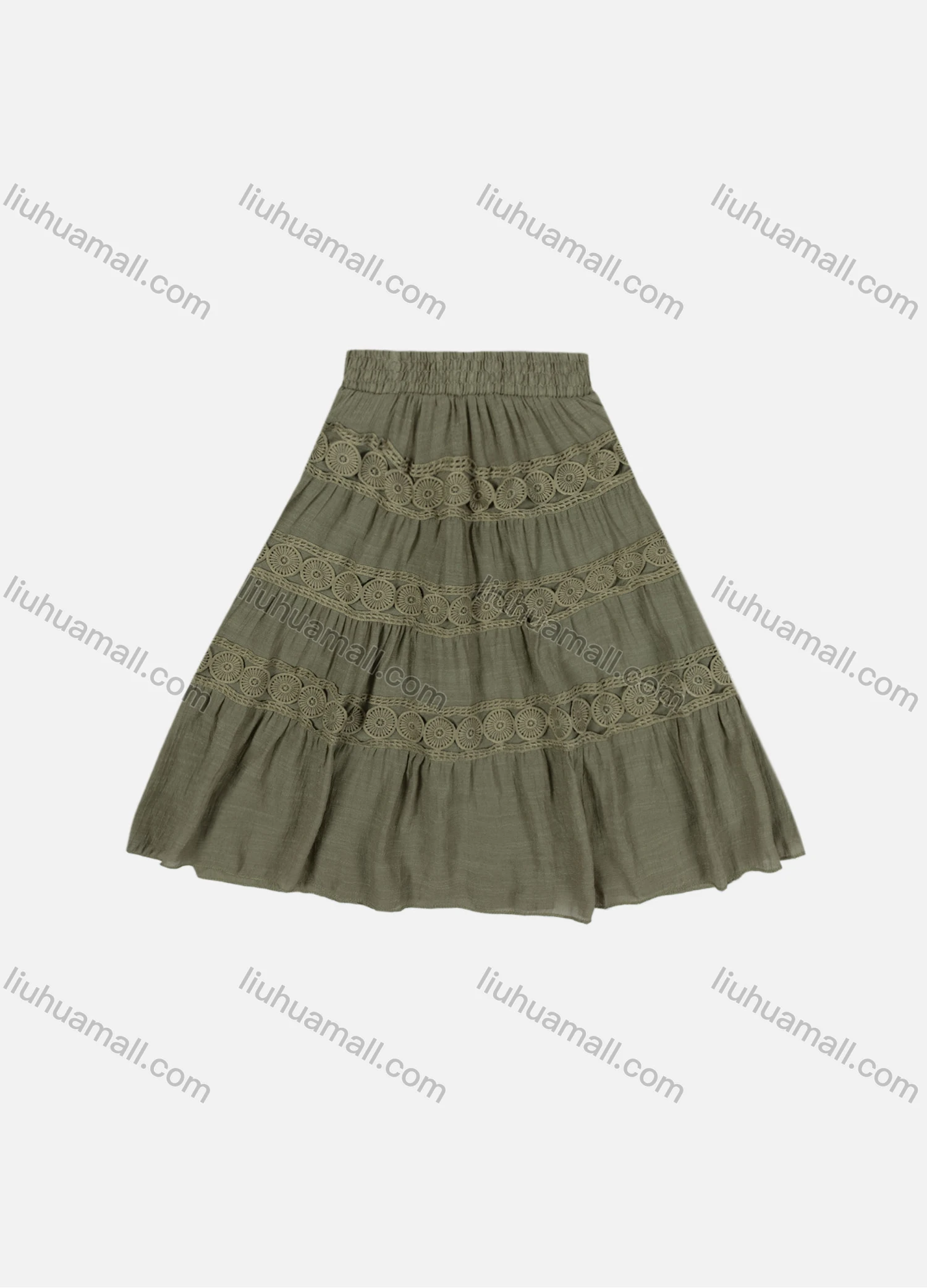 Wholesale Girls' Casual Elastic Waist Ruched Embroidered Splicing Maxi Skirt - Liuhuamall