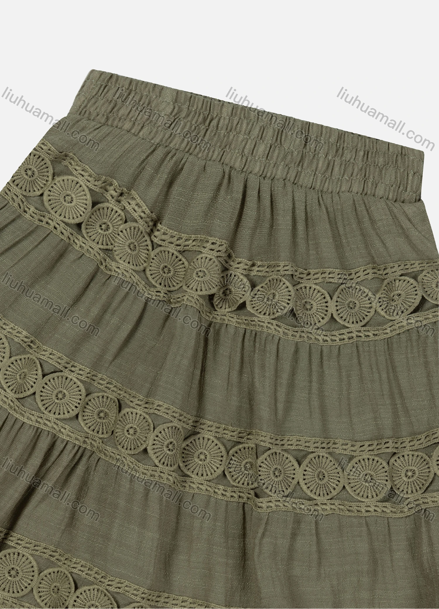 Wholesale Girls' Casual Elastic Waist Ruched Embroidered Splicing Maxi Skirt - Liuhuamall