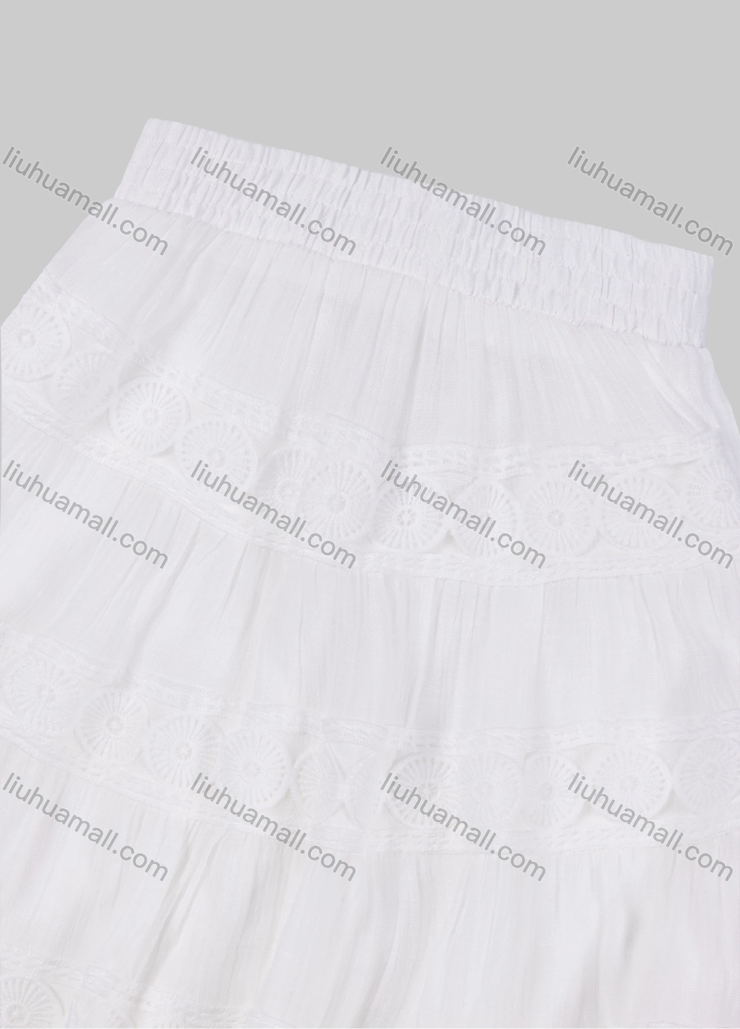 Wholesale Girls' Casual Elastic Waist Ruched Embroidered Splicing Maxi Skirt - Liuhuamall