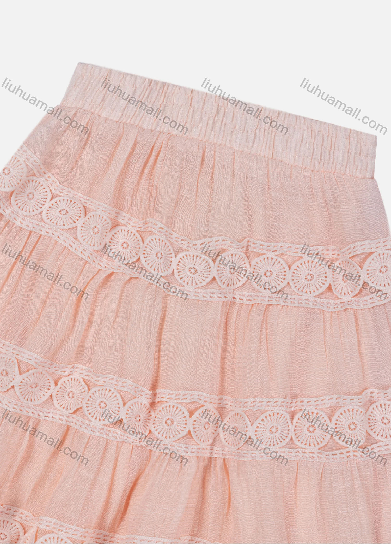 Wholesale Girls' Casual Elastic Waist Ruched Embroidered Splicing Maxi Skirt - Liuhuamall