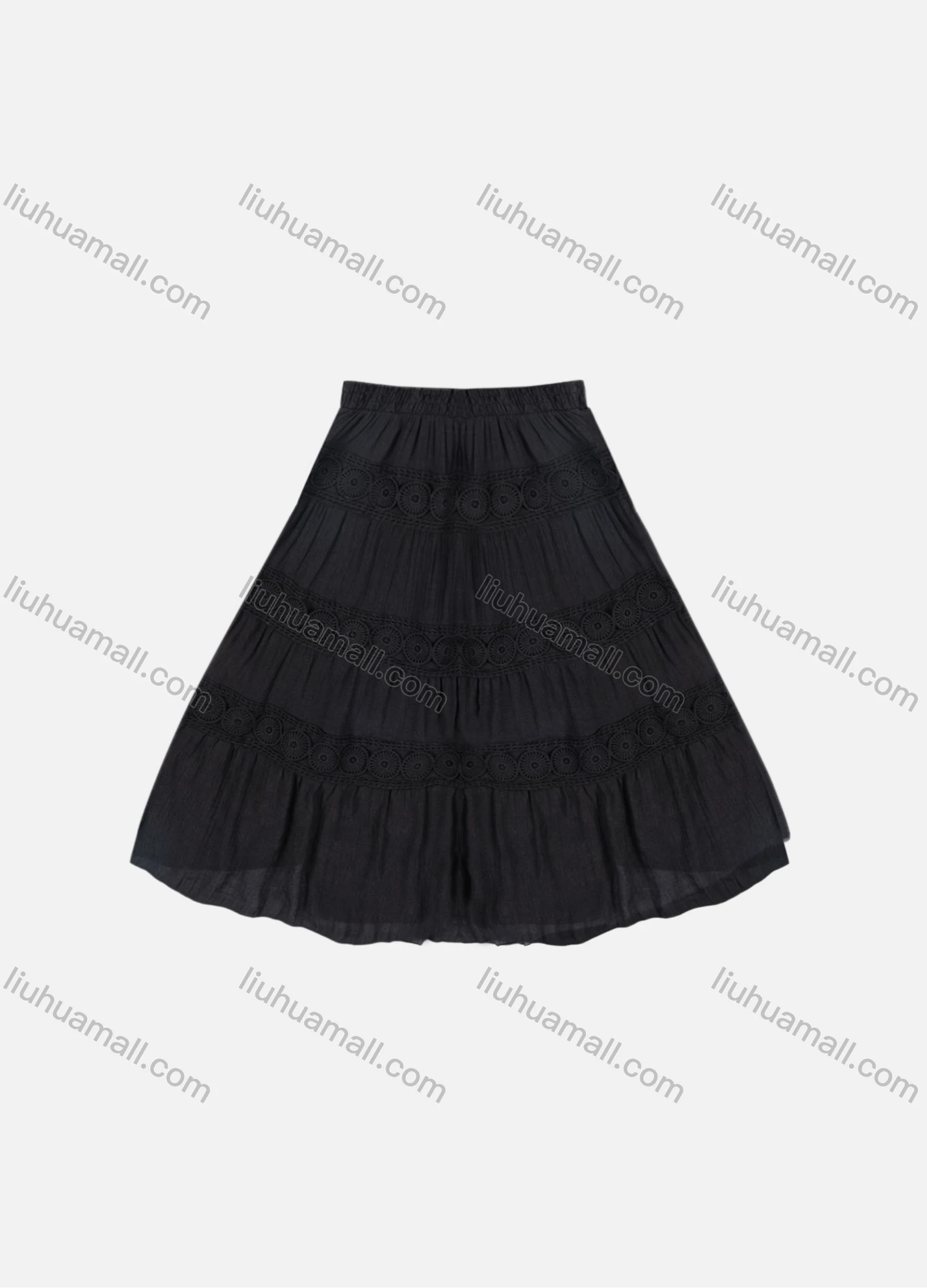 Wholesale Girls' Casual Elastic Waist Ruched Embroidered Splicing Maxi Skirt - Liuhuamall