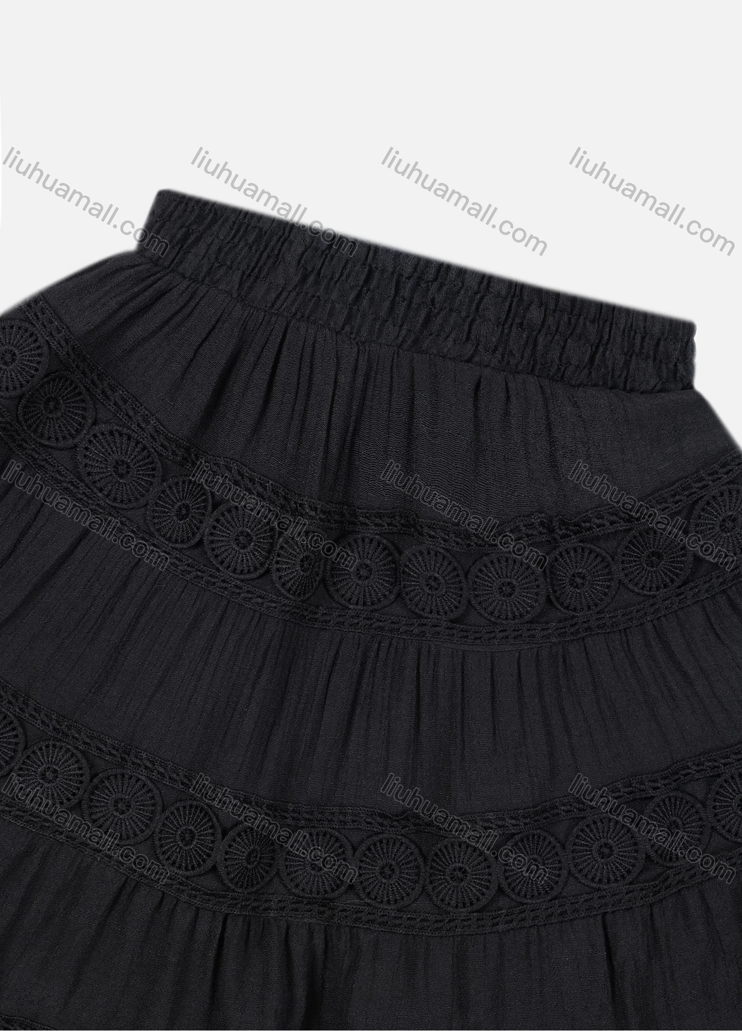 Wholesale Girls' Casual Elastic Waist Ruched Embroidered Splicing Maxi Skirt - Liuhuamall