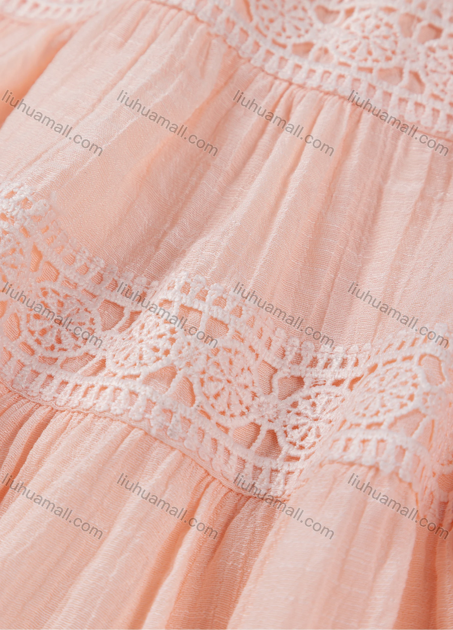 Wholesale Girls' Casual  Plain Elastic Waist Ruched Embroidered Ruffle Hem Lace Trim Maxi Skirt - Liuhuamall