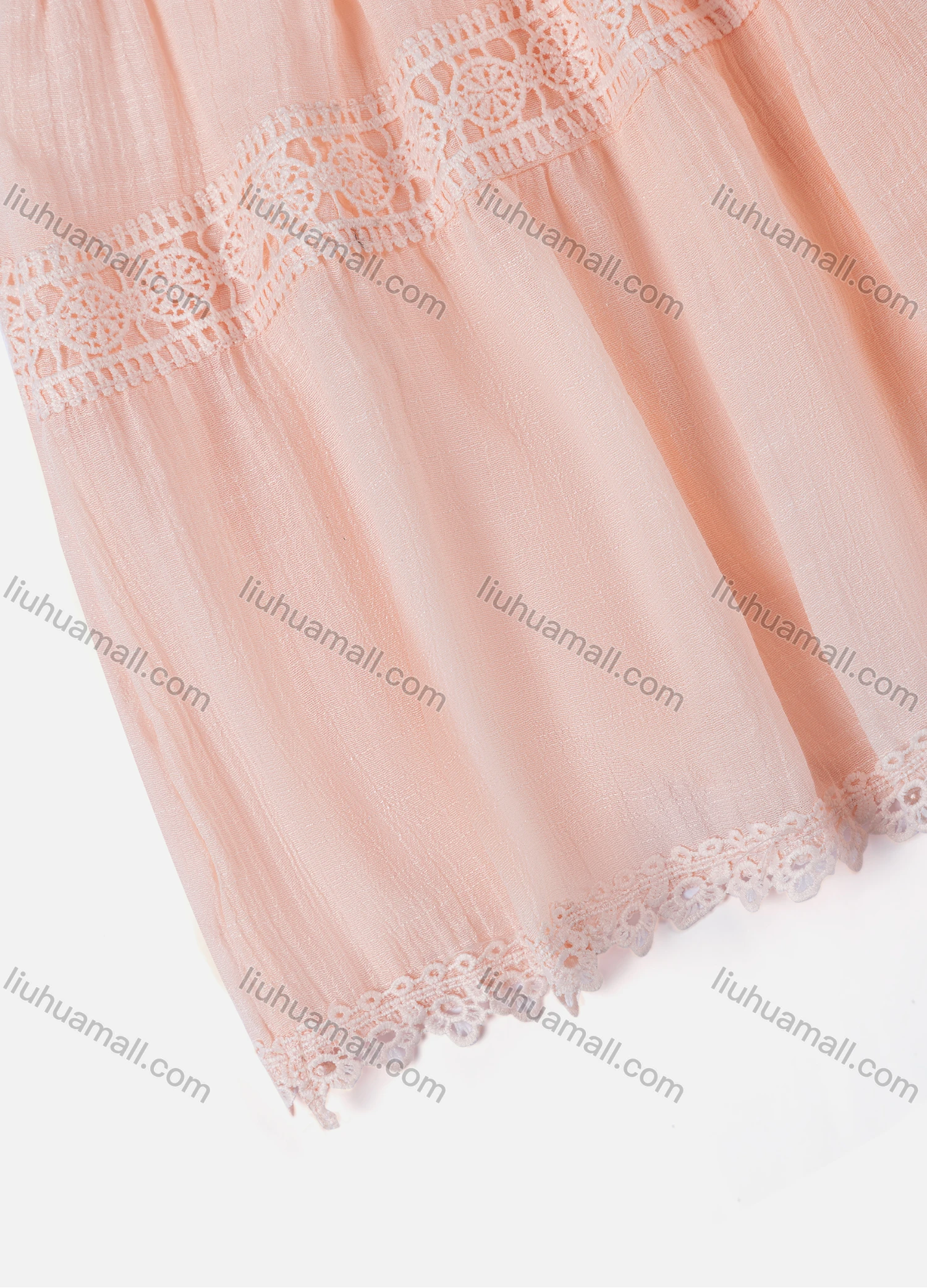 Wholesale Girls' Casual  Plain Elastic Waist Ruched Embroidered Ruffle Hem Lace Trim Maxi Skirt - Liuhuamall