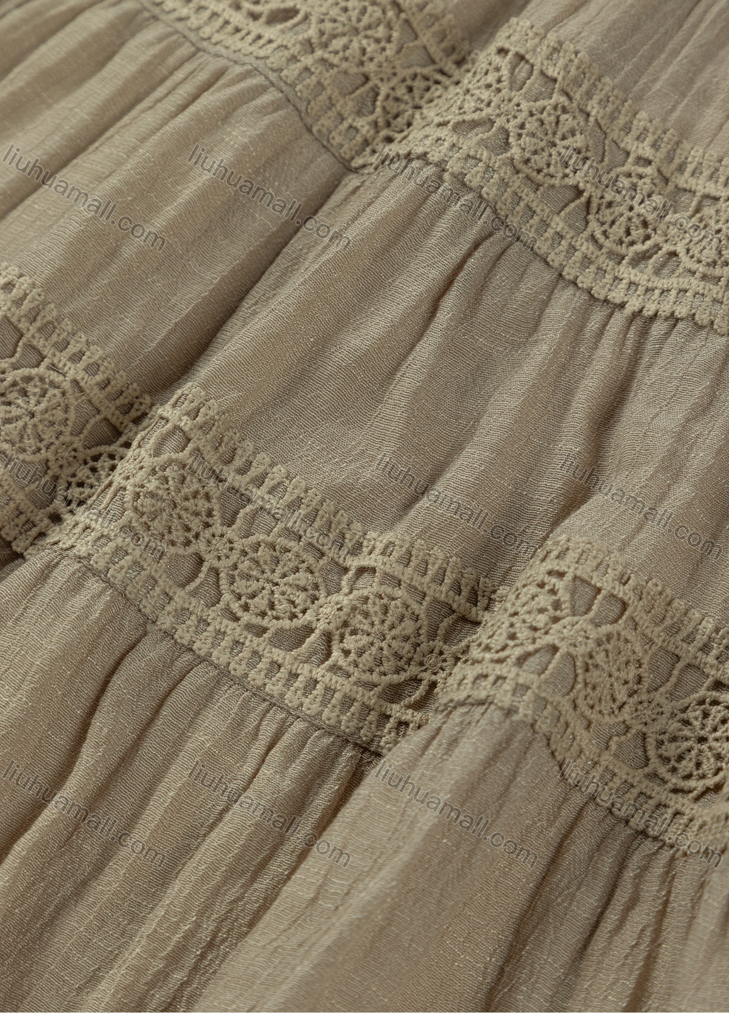 Wholesale Girls' Casual  Plain Elastic Waist Ruched Embroidered Ruffle Hem Lace Trim Maxi Skirt - Liuhuamall