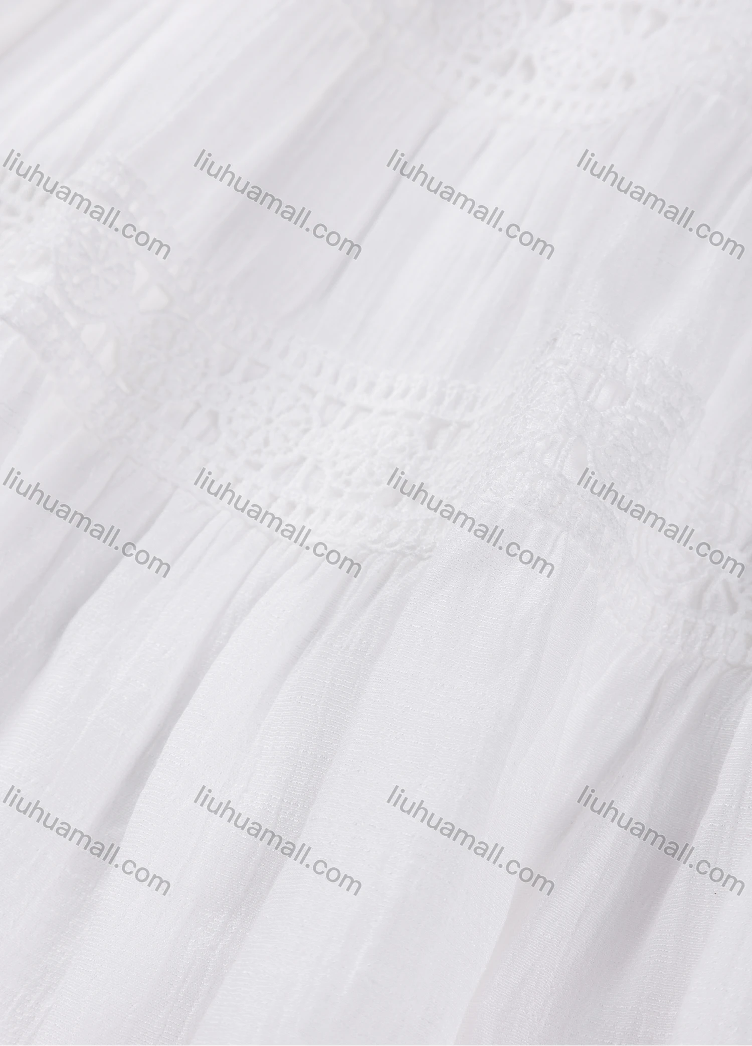 Wholesale Girls' Casual  Plain Elastic Waist Ruched Embroidered Ruffle Hem Lace Trim Maxi Skirt - Liuhuamall