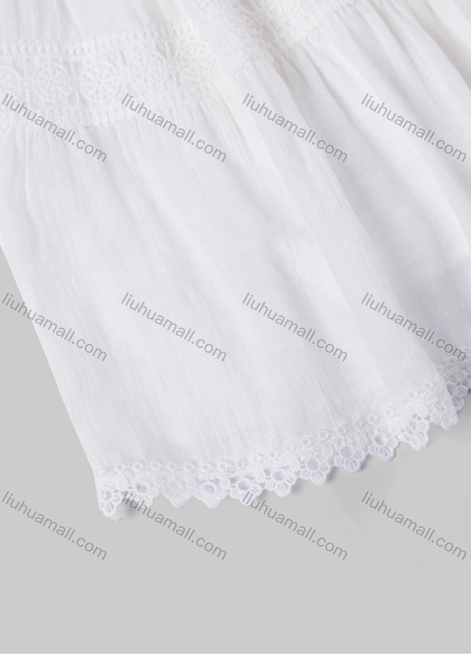 Wholesale Girls' Casual  Plain Elastic Waist Ruched Embroidered Ruffle Hem Lace Trim Maxi Skirt - Liuhuamall