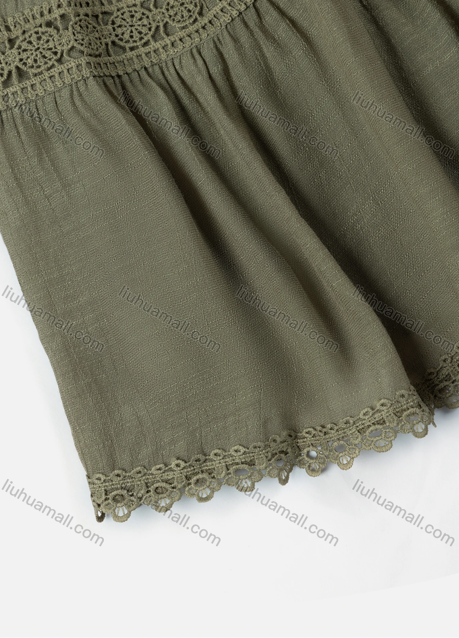 Wholesale Girls' Casual  Plain Elastic Waist Ruched Embroidered Ruffle Hem Lace Trim Maxi Skirt - Liuhuamall