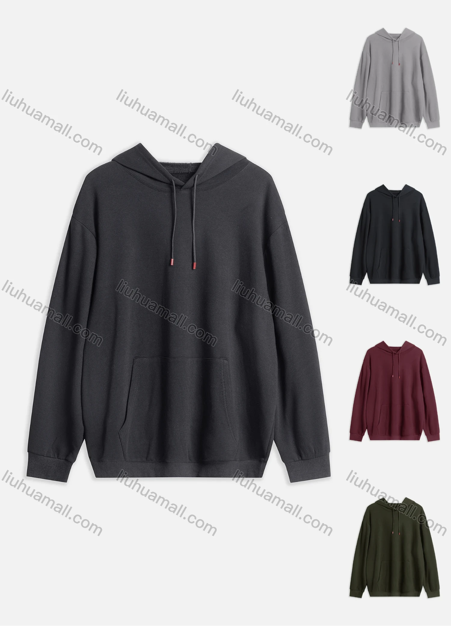 Wholesale Men's Casual Plain Kangaroo Pocket Thermal Drawstring Hoodie M1006# - Liuhuamall