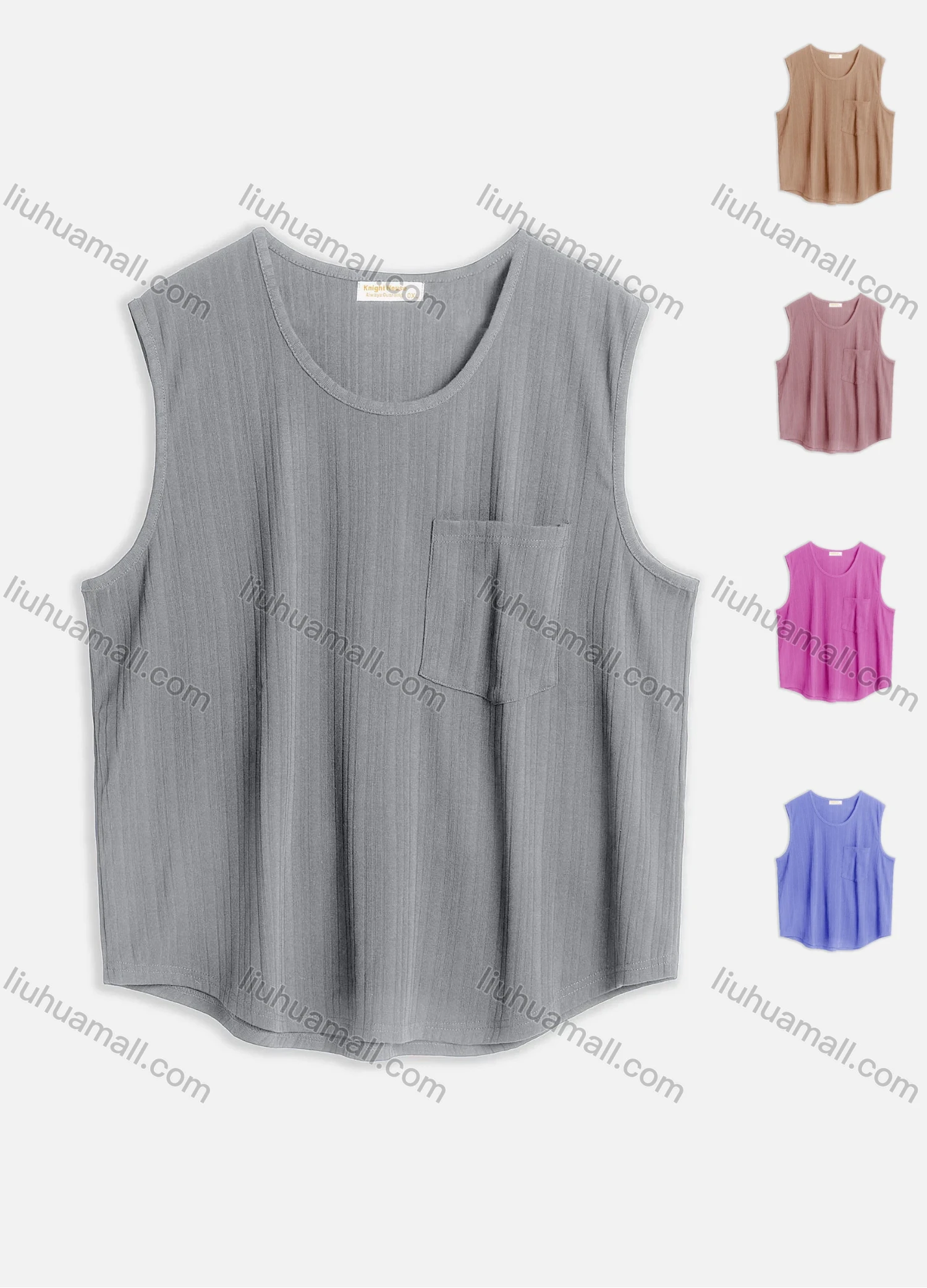 Wholesale Men's Casual Plain Round Neck Patch Pocket Sleeveless Tank Tops M1008# - Liuhuamall