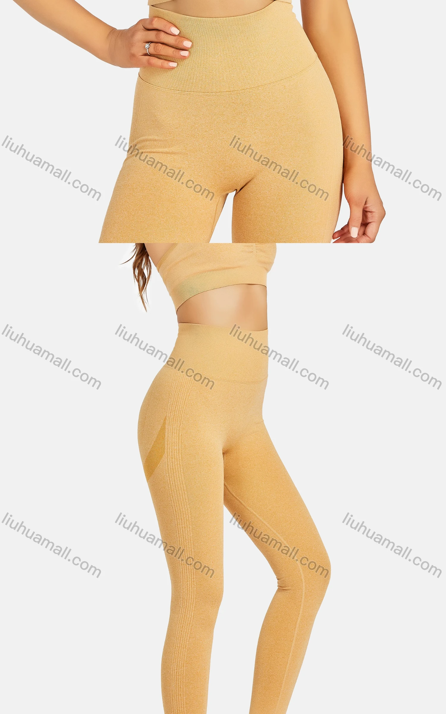 Wholesale Women's Athletic Plain Ruched Spaghetti Strap Bralettes & High Waist Leggings 2 Piece Sports Yoga Set 8035# - Liuhuamall