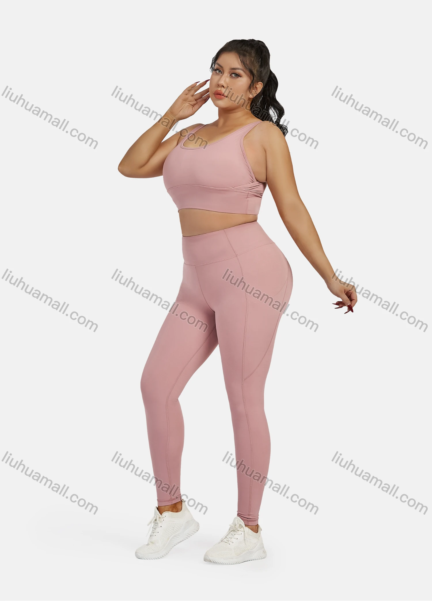 Wholesale Women's Athletic Plain Bralettes & High Waist Hip Lifting Leggings 2 Piece Sports Yoga Set SP170# - Liuhuamall