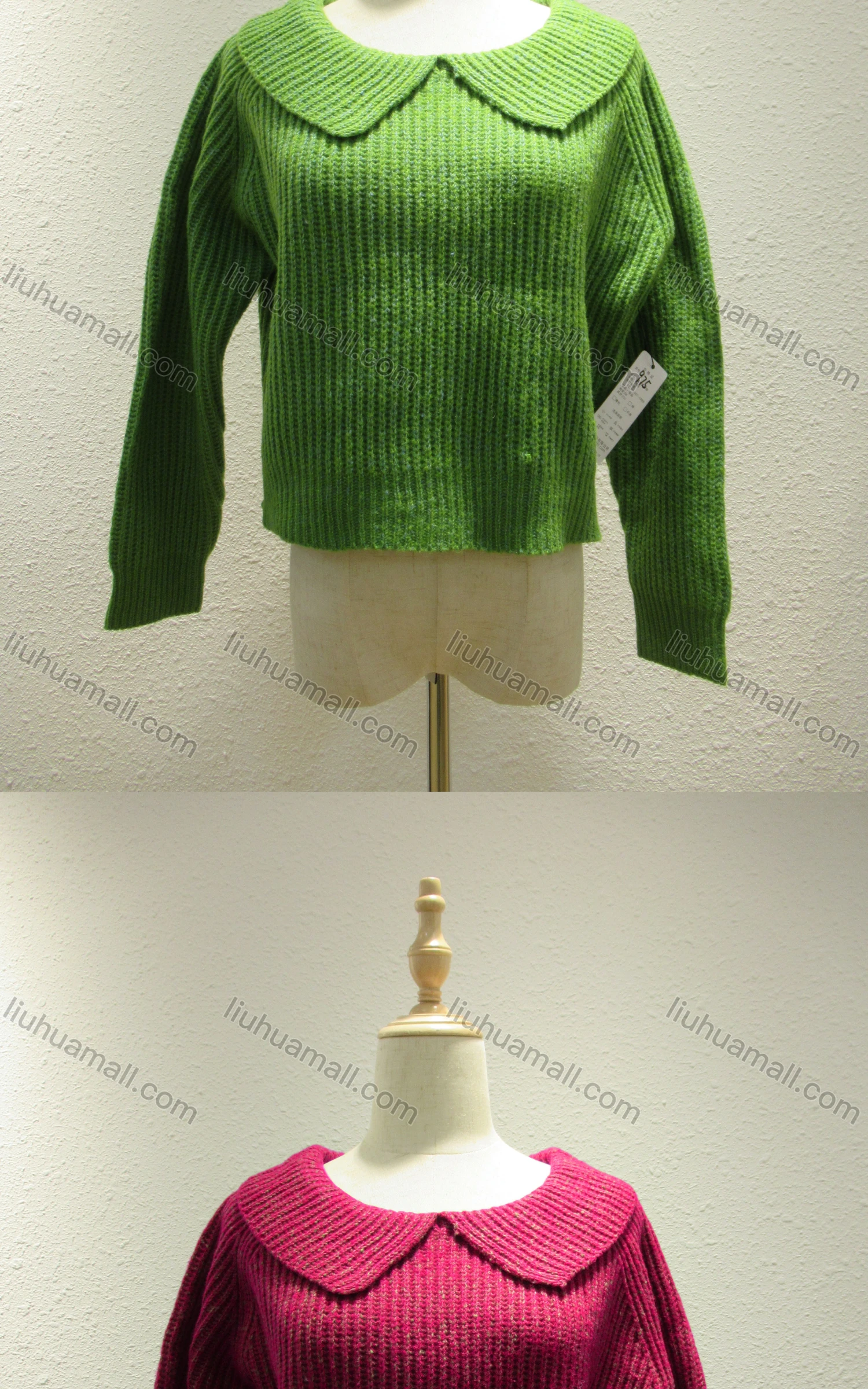 Wholesale Women's Casual Plain Peter Pan Collar Long Sleeve Rib-knit Sweater 975# - Liuhuamall
