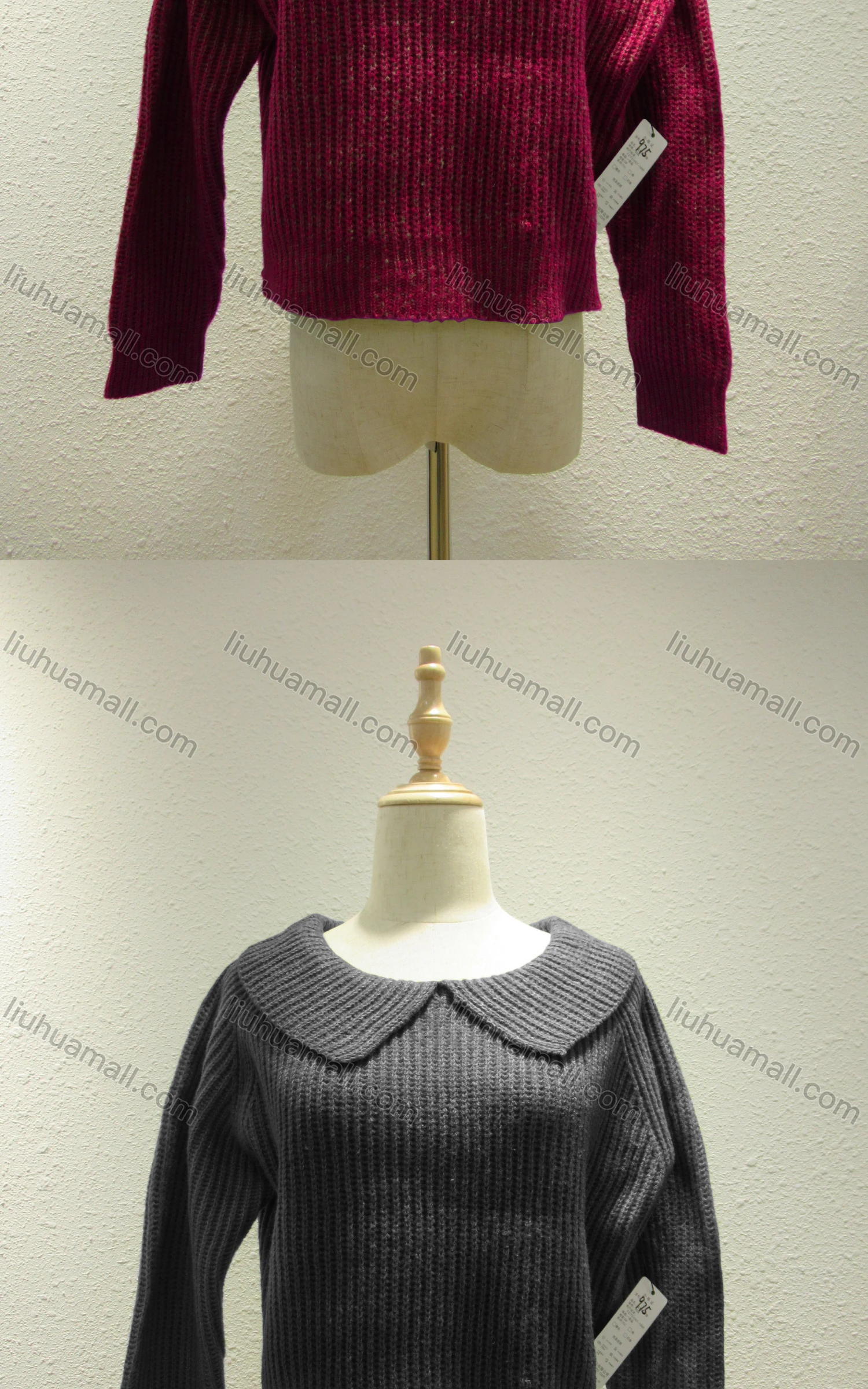 Wholesale Women's Casual Plain Peter Pan Collar Long Sleeve Rib-knit Sweater 975# - Liuhuamall
