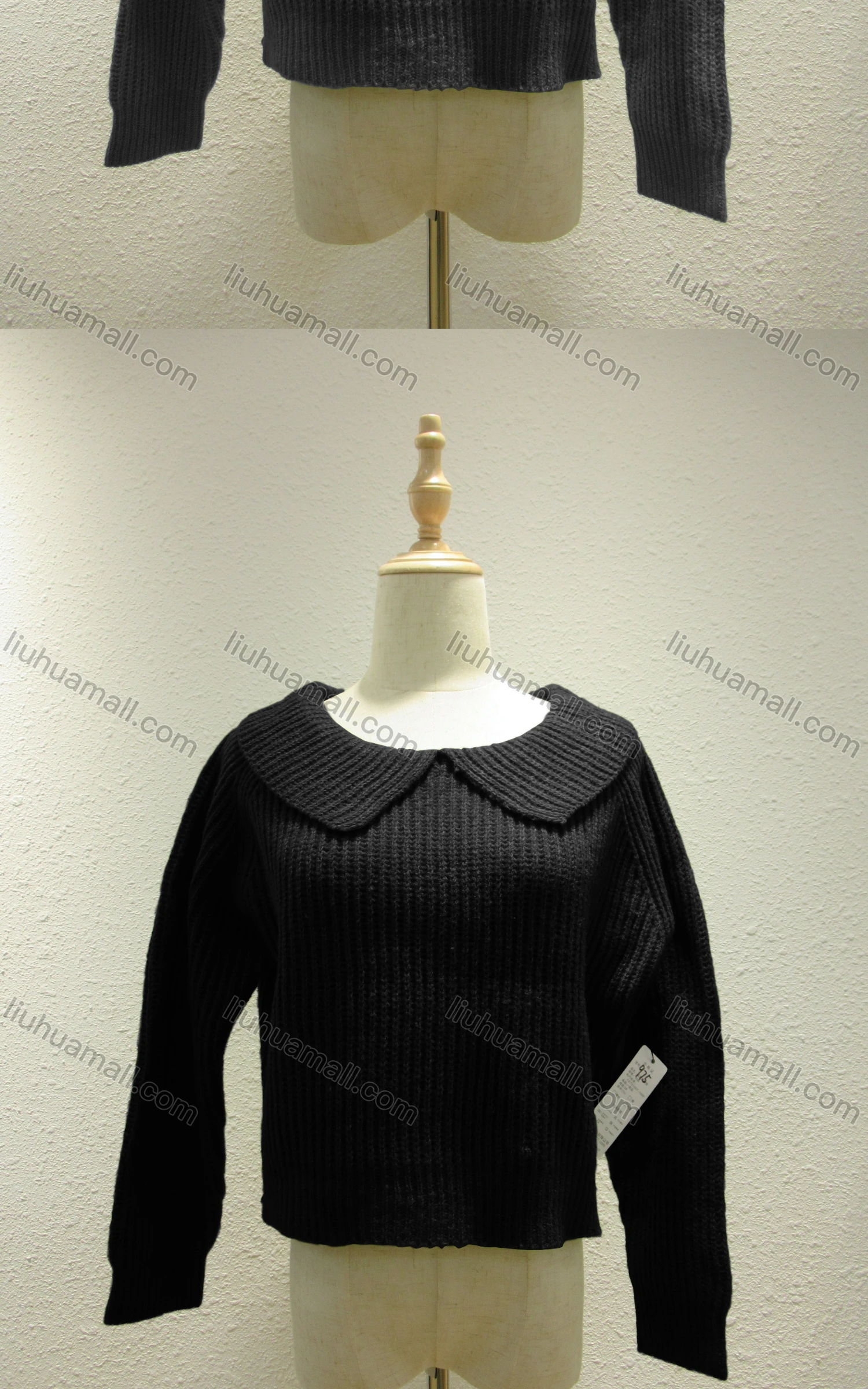 Wholesale Women's Casual Plain Peter Pan Collar Long Sleeve Rib-knit Sweater 975# - Liuhuamall