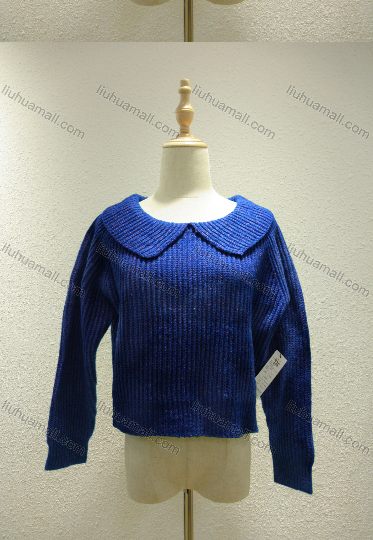 Wholesale Women's Casual Plain Peter Pan Collar Long Sleeve Rib-knit Sweater 975# - Liuhuamall