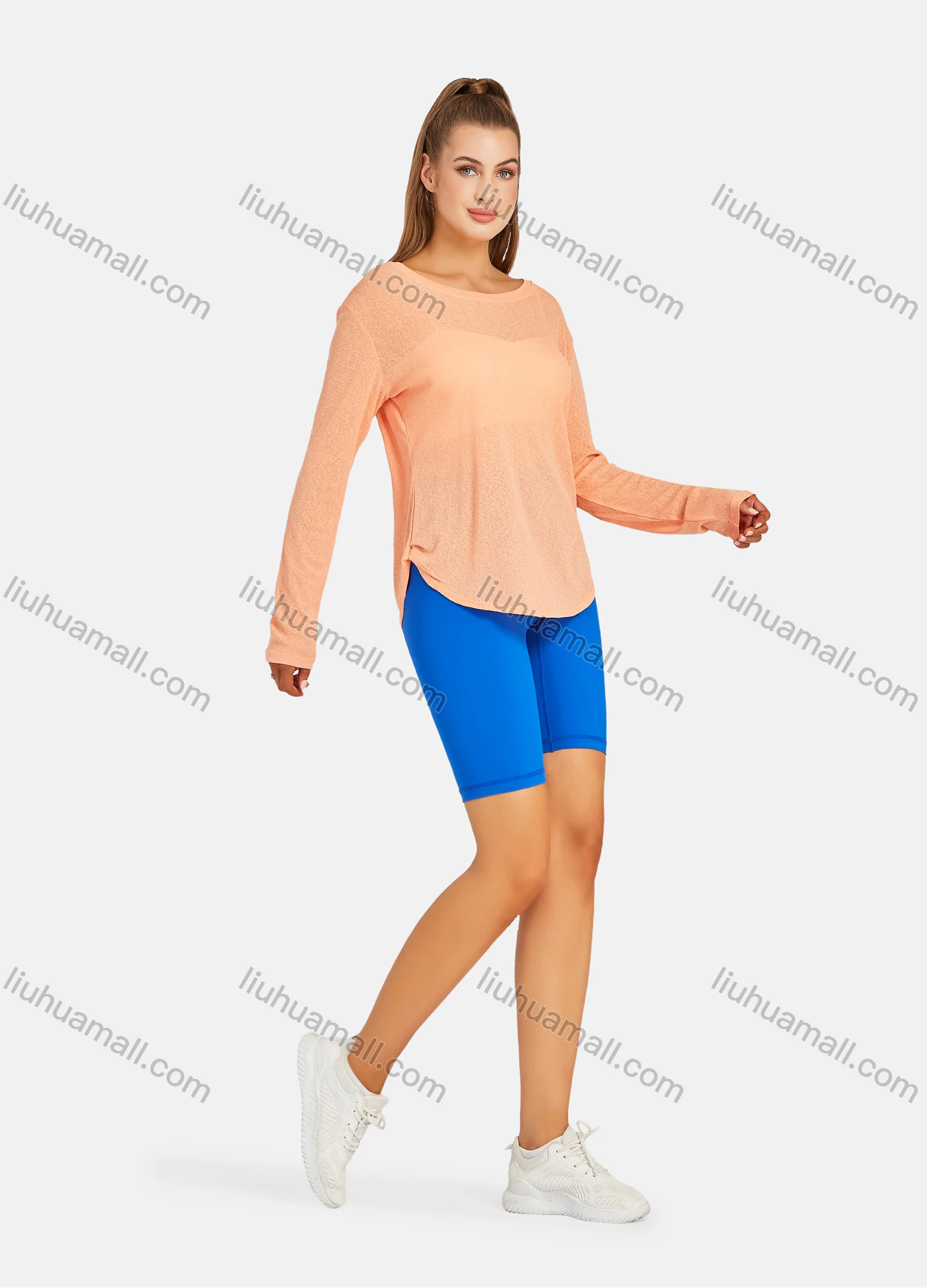 Wholesale Women's Athletic Plain Elastic High Waist Hip Lifting Biker Shorts YK5112# - Liuhuamall