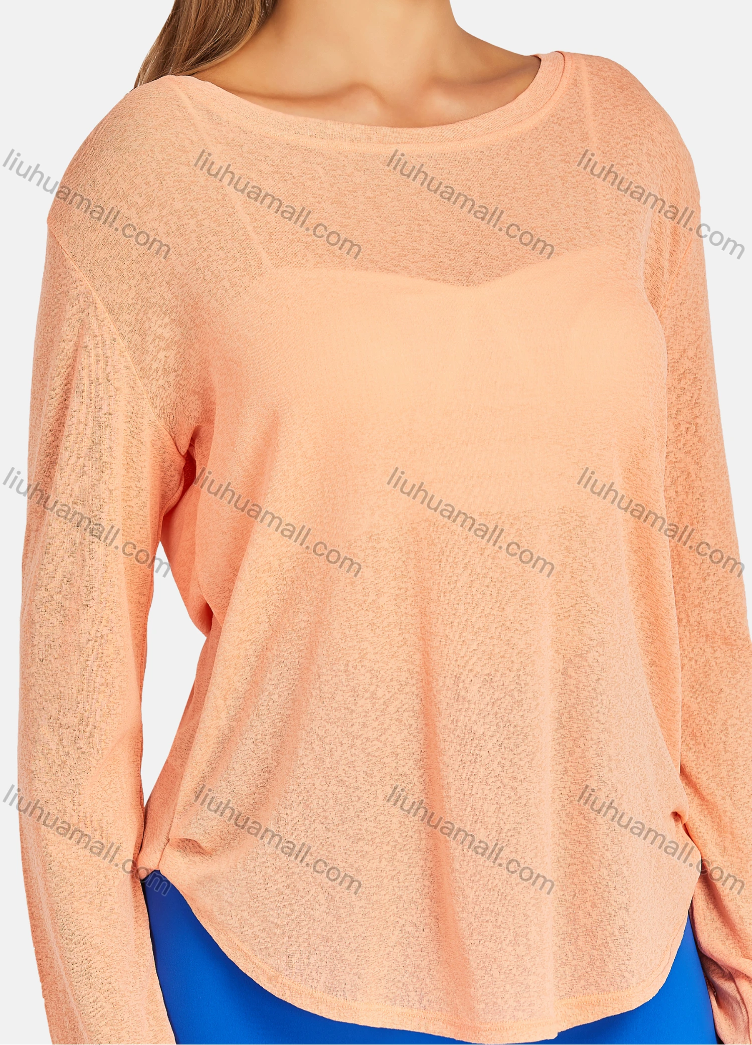 Wholesale Women's Sporty Plain Semi-sheer Extra Long Sleeve Curved Hem Tee 3045# - Liuhuamall