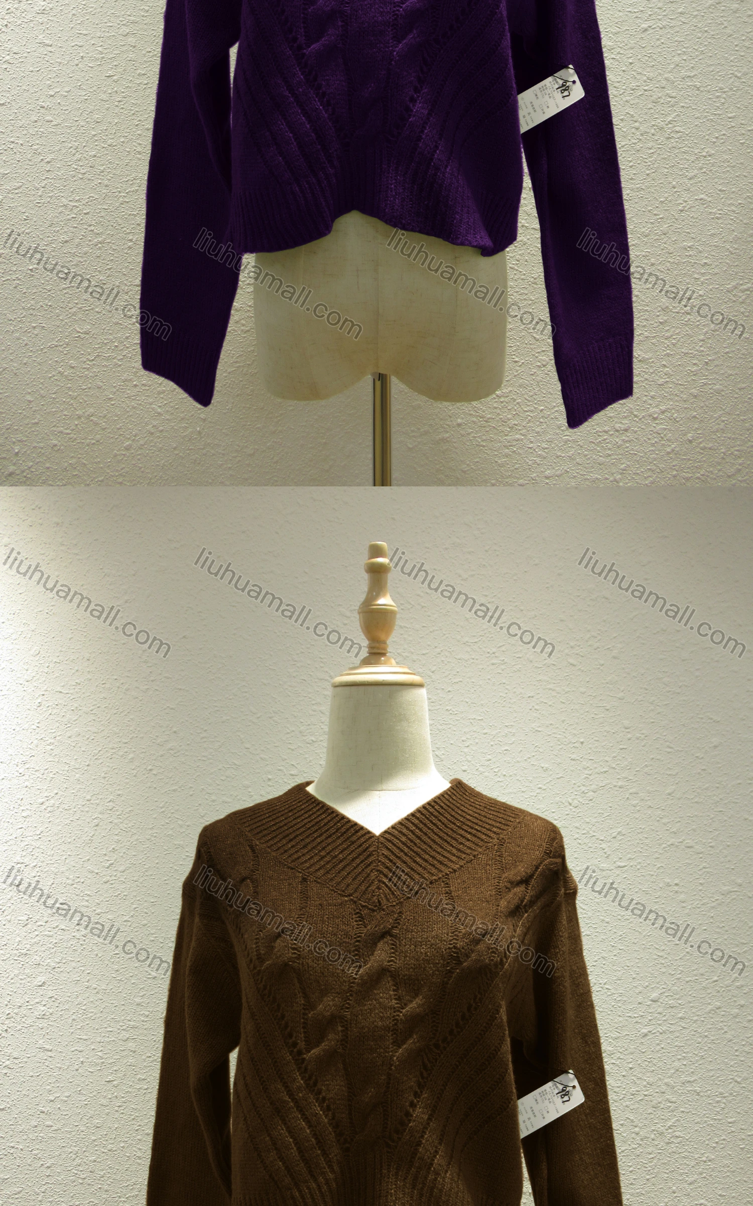 Wholesale Women's Casual Plain V Neck Long Sleeve Cable Knit Sweater 987# - Liuhuamall