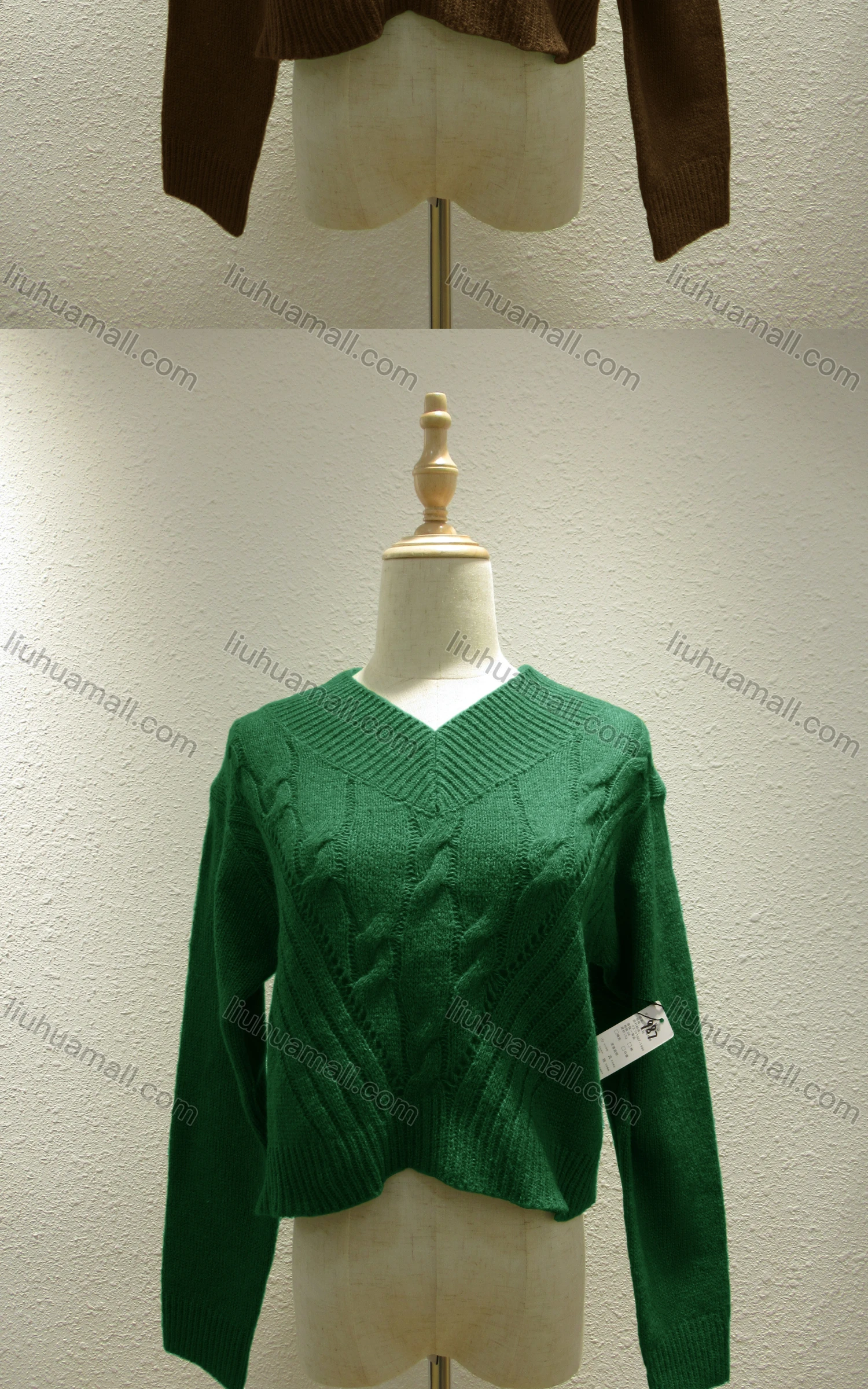 Wholesale Women's Casual Plain V Neck Long Sleeve Cable Knit Sweater 987# - Liuhuamall