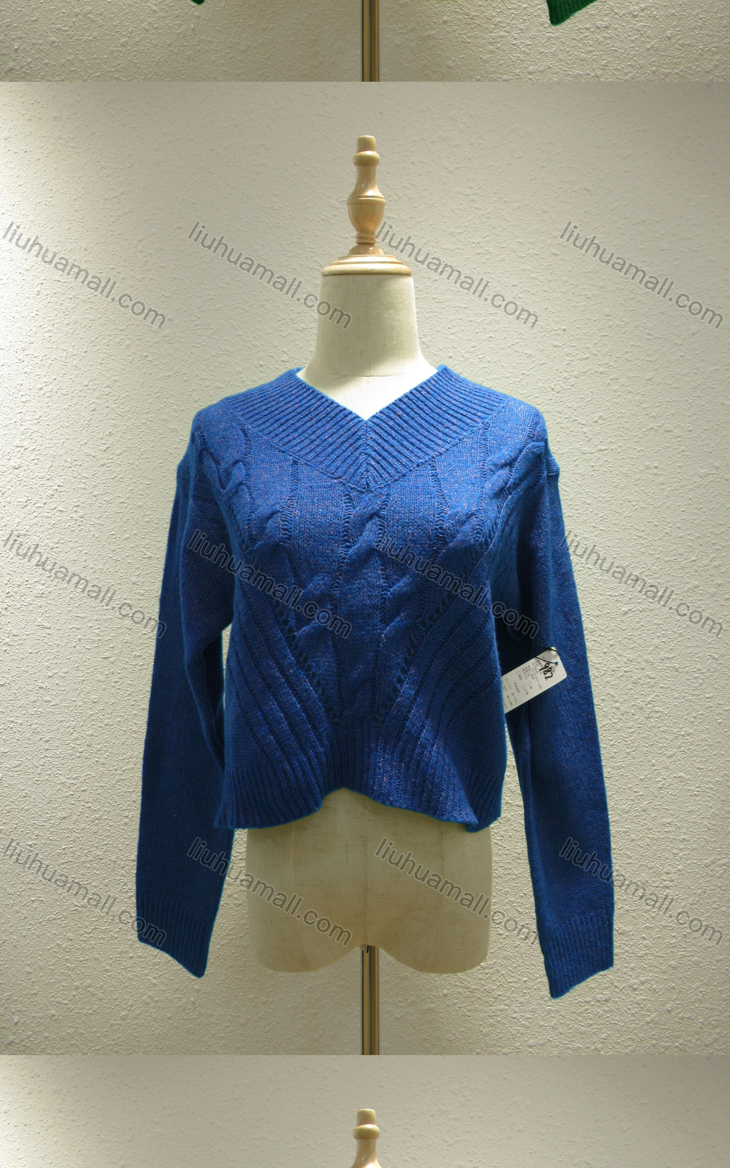 Wholesale Women's Casual Plain V Neck Long Sleeve Cable Knit Sweater 987# - Liuhuamall