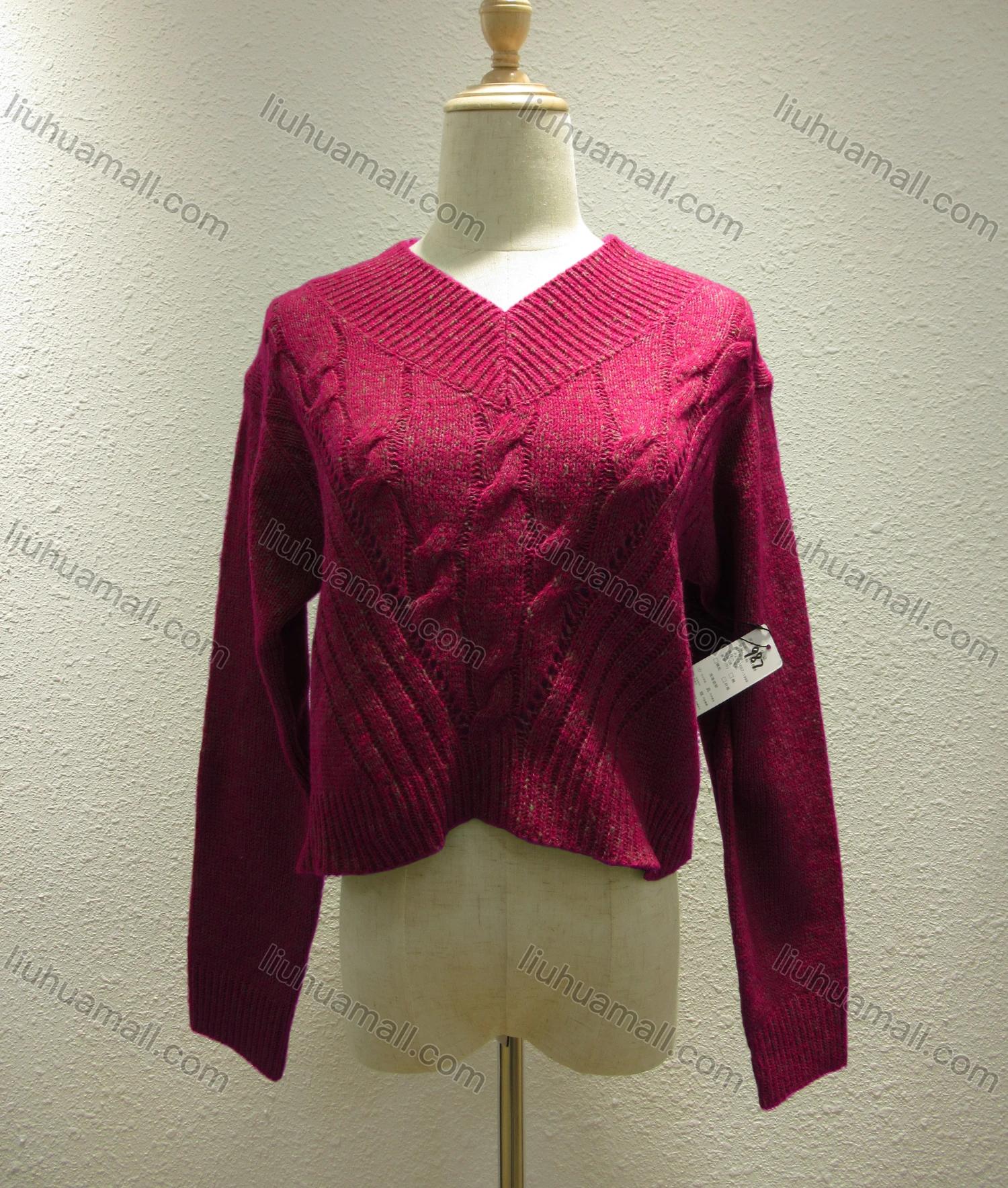 Wholesale Women's Casual Plain V Neck Long Sleeve Cable Knit Sweater 987# - Liuhuamall