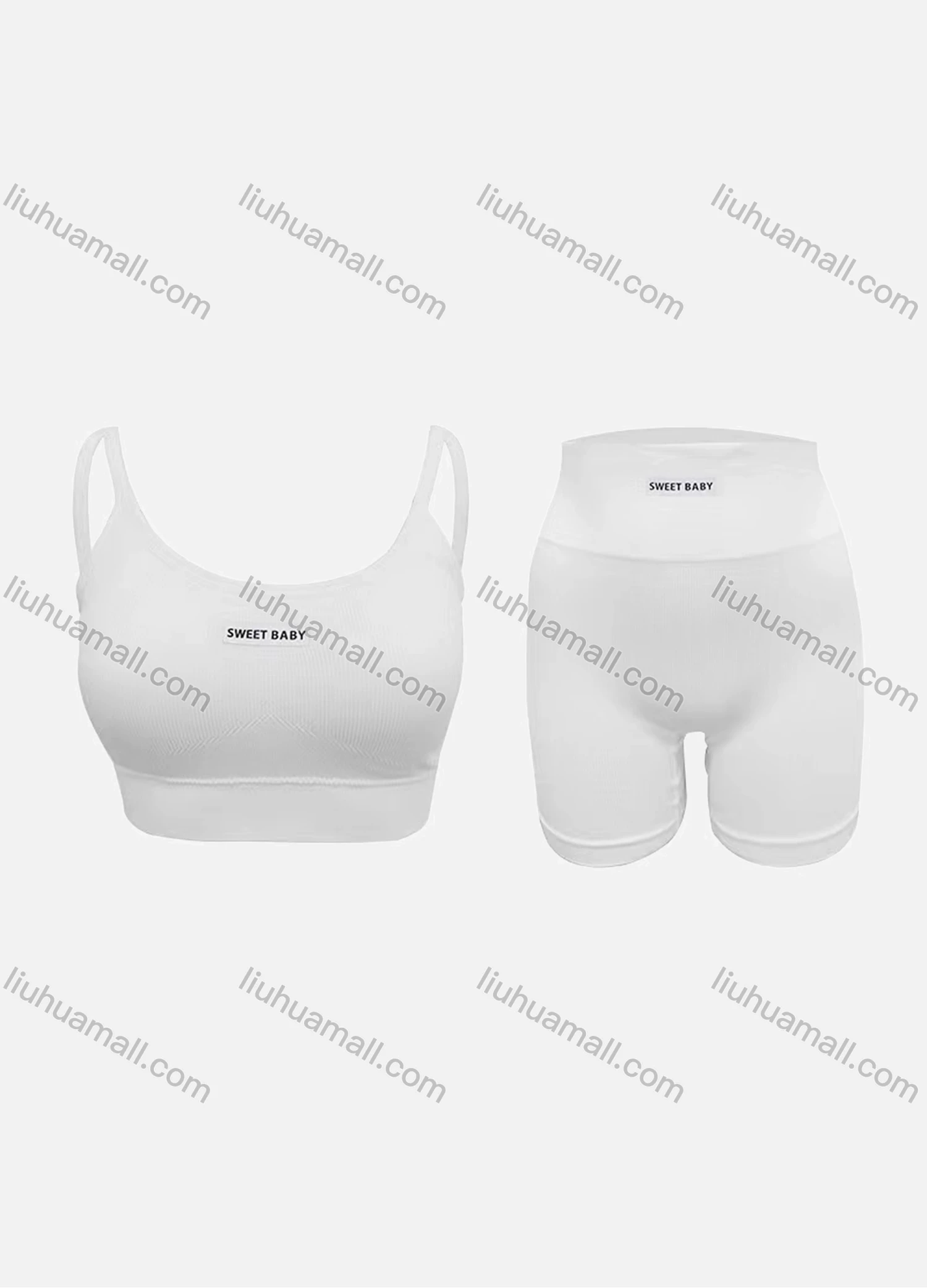 Wholesale Women's Athletic Plain Labelled Ribbed Spaghetti Strap Bralette & High Waist Biker Short 2 Piece Sports Yoga Set SP172# - Liuhuamall