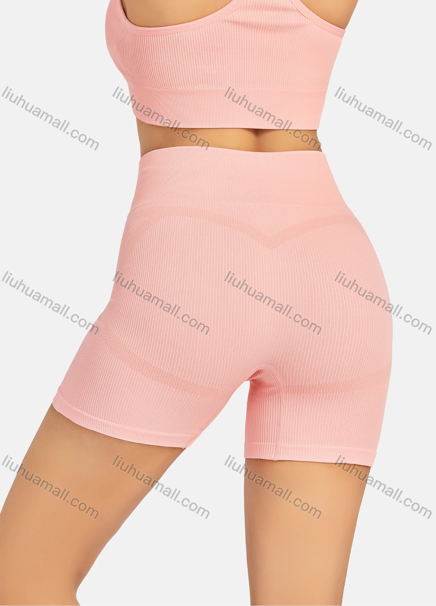 Wholesale Women's Athletic Plain Ribbed Racerback Bralette & High Waist Biker Short 2 Piece Sports Yoga Set SP170# - Liuhuamall