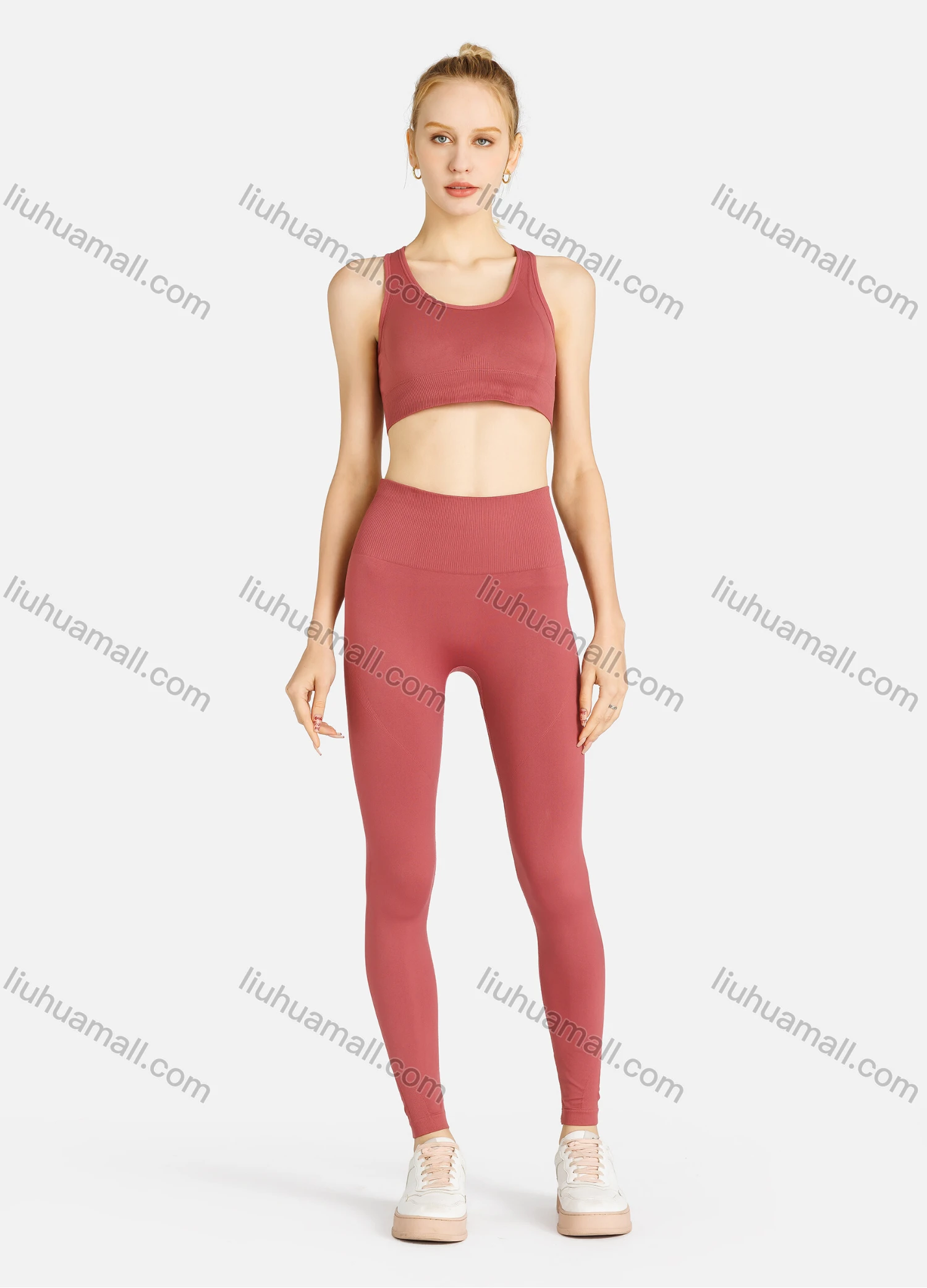 Wholesale Women's Sporty Plain Racerback Tank Top & High Waist Legging Set - Liuhuamall